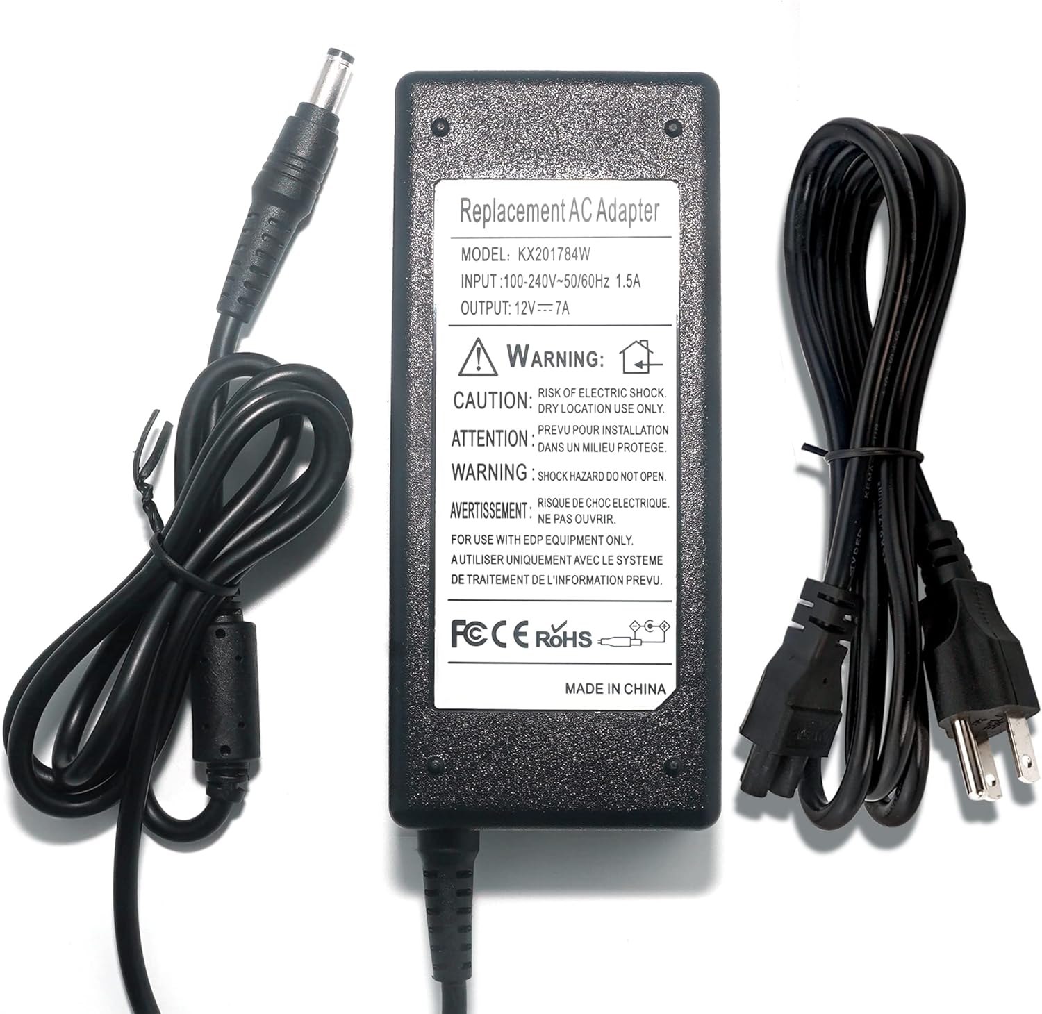 12V Power Supply Adapter 7A 84W, AurGun AC 100V240V to DC