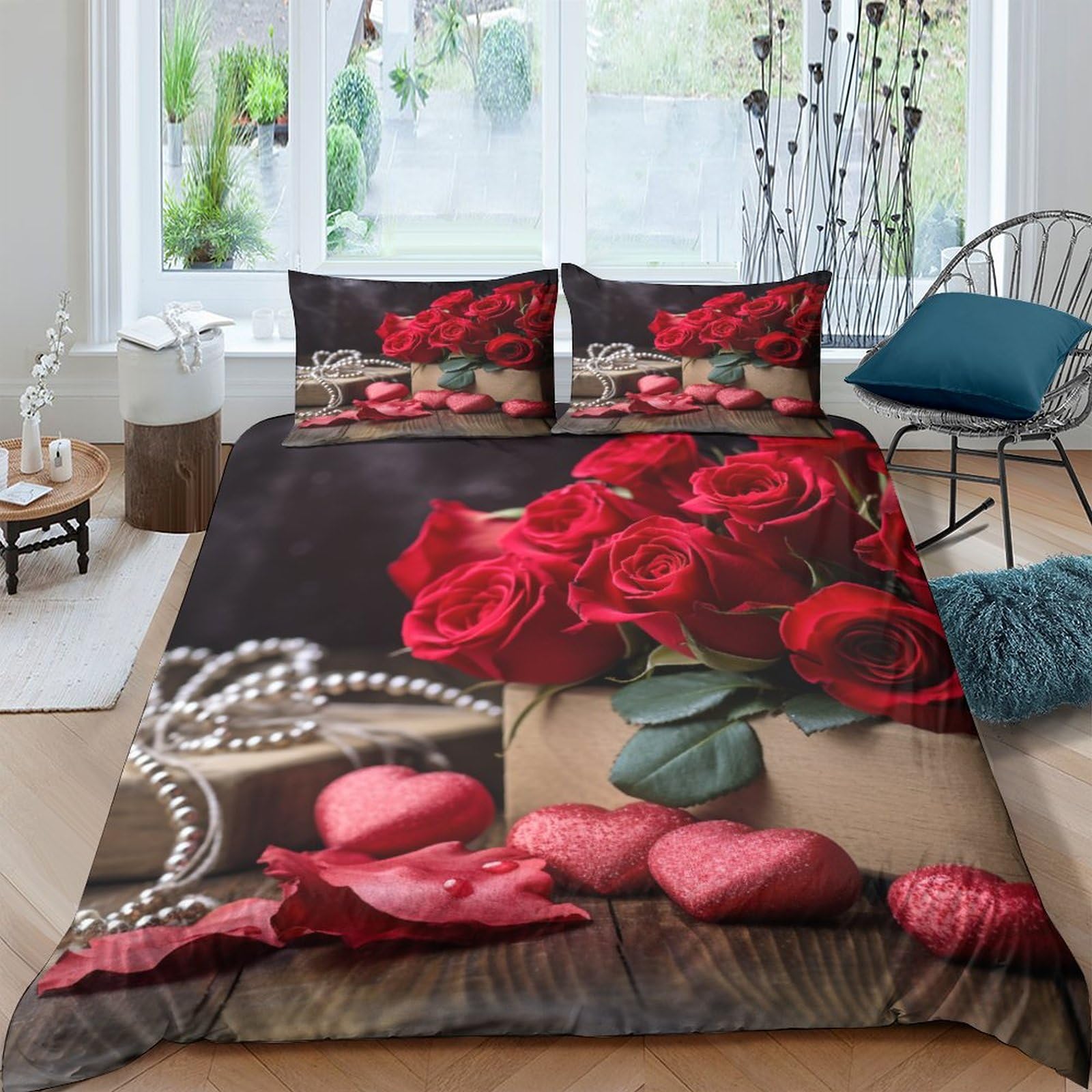 Housse de couette 220x240 rose avec taies d'oreiller pour lit King Size confortable