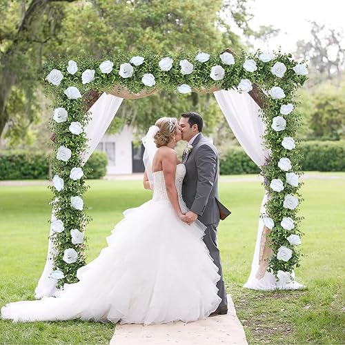 Miniatura 7 de Dolicer Paquete de 2 guirnaldas de eucalipto con flores, guirnalda verde de 12 pies con flores, enredaderas colgantes falsas, hojas de eucalipto con
