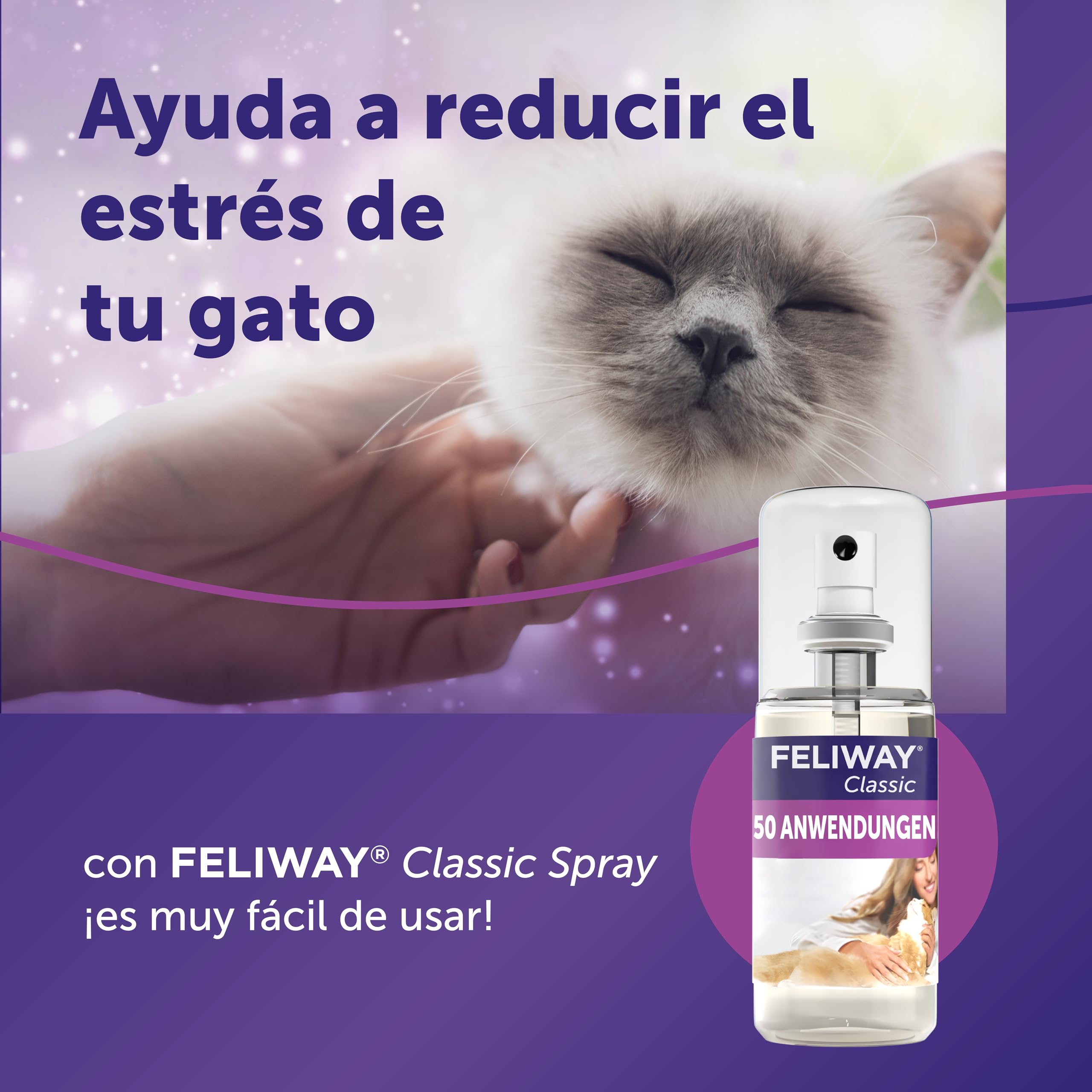 FELIWAY Classic Spray - Feromonas calmantes para gatos (60ml). Reduce los marcajes con orina y el estrés durante los viajes en transportín. Recomendado por veterinarios.