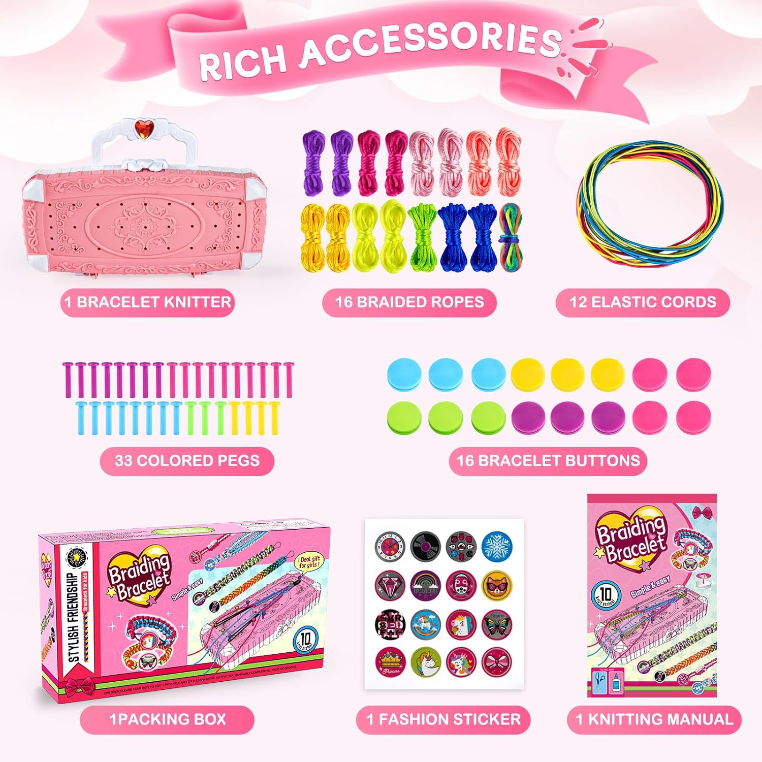 tqraz bracelet making kit,friendship bracelet kit,arts and crafts for kids age 8-12,bracelet making kit for girls 8-12,birthday gifts ideas for girls 8 9 10 11 12 years old pink