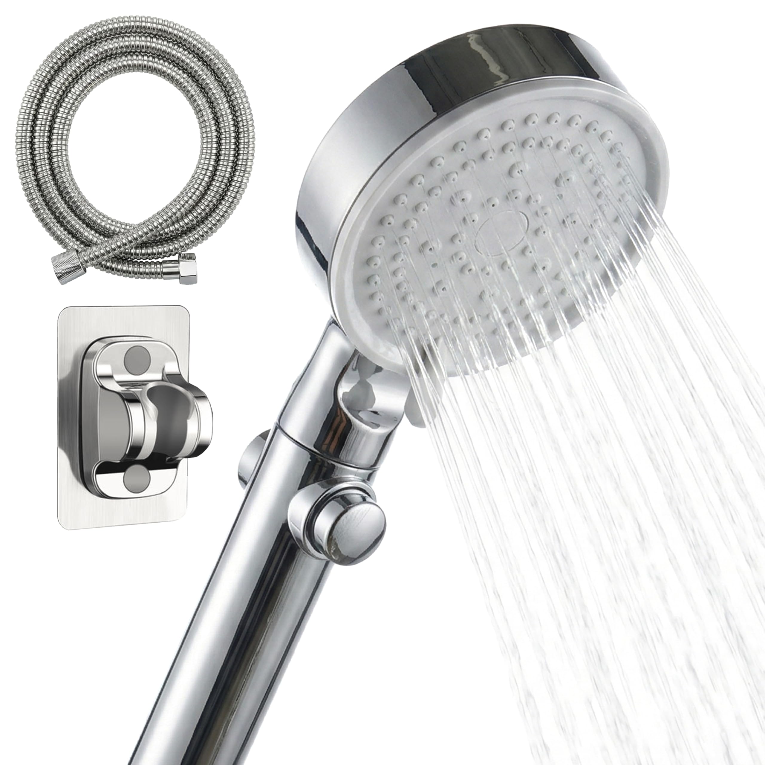Soffione Doccia Alta Pressione Anticalcare con Tubo 200 cm e Supporto Universale