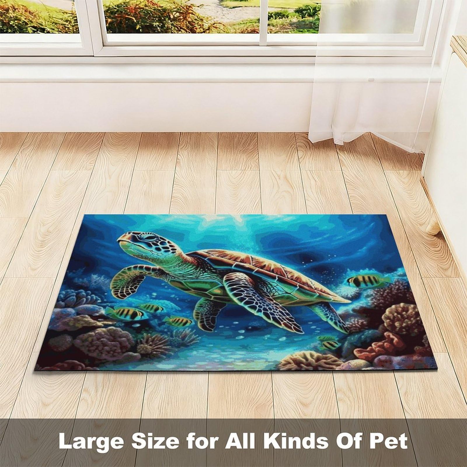 Tapis de nourriture pour chat avec motif tortues de mer - Antidérapant - Facile à nettoyer pour la nourriture et l'eau - 43,2 x 76,2 cm