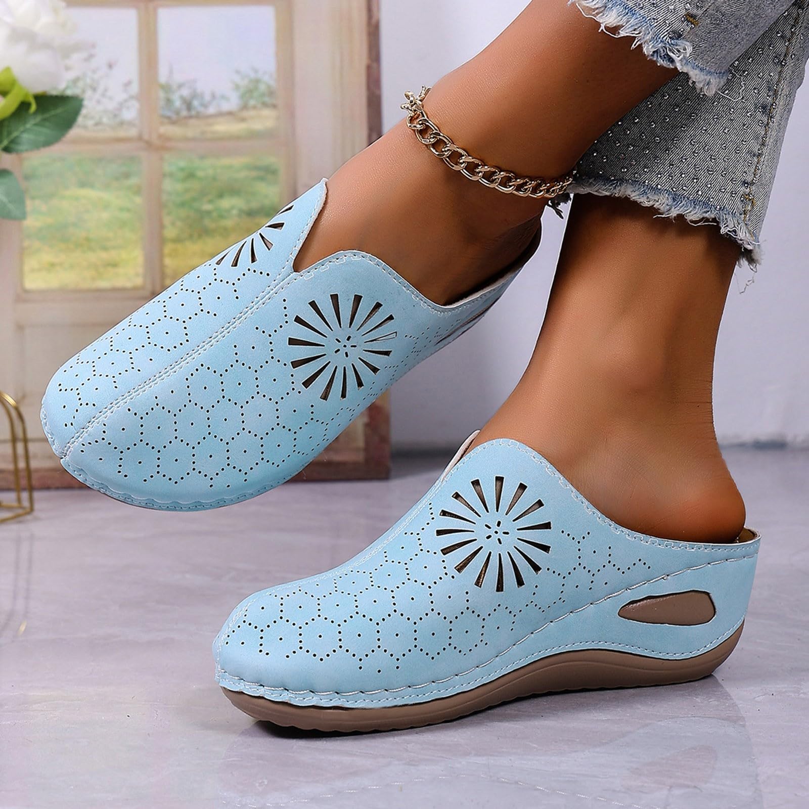 Generico Sandales CompenséEs Confortables LéGèRes AntidéRapantes Semelle Souple Respirantes Chaussures Femme éTé éLéGantes Mules OrthopéDiques Coupe Large Ville Usage Quotidien