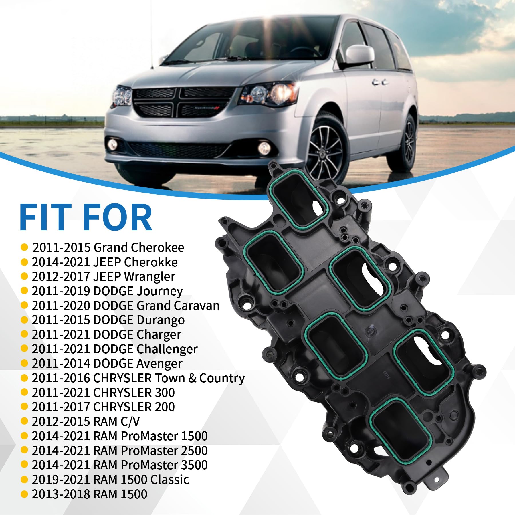 MITZONE Upgrade Aluminum Lower Intake Manifold With Gasket 2011-2018