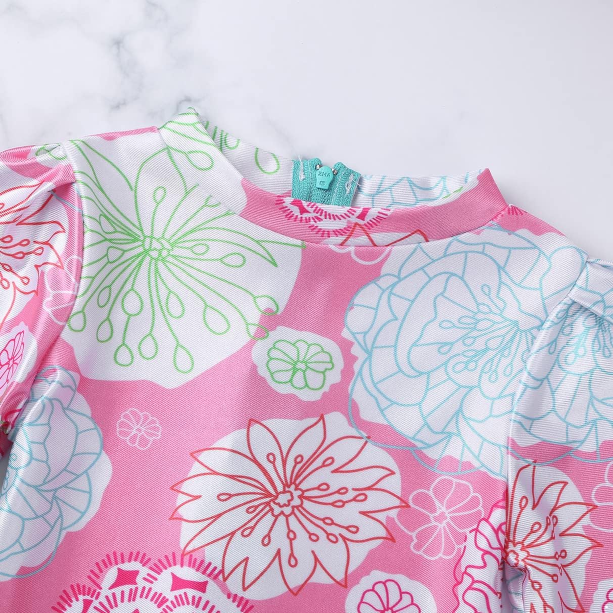 Yhong Baby Girls Long Sleeves One Piece Swimsuit Floral Printed Ruffled Back Rash Guard UPF 50+ Swimwear Bathing Suit