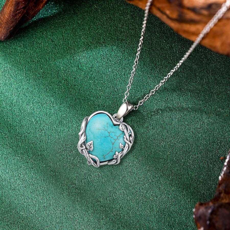 Genuine Turquoise Necklace 925 Sterling Silver Heart Western Necklace Vintage Nature Gemstone Real Turquoise Jewelry for Women - Image 3