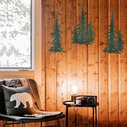 Miniatura 2 de wotieuns Decoración de árbol de pino para pared, decoración de pared de metal para exteriores, decoración de casa de campo y bosque