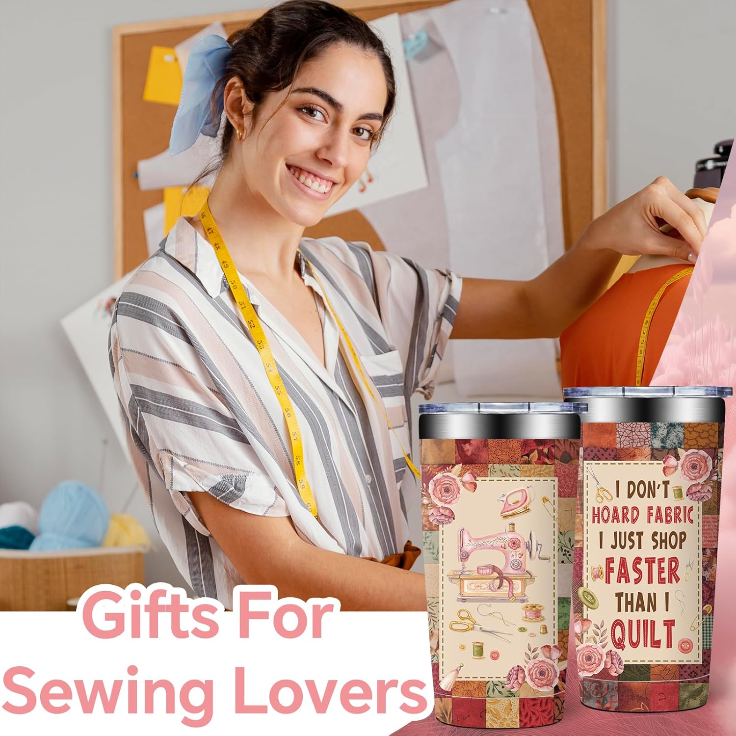 SpenMeta Sewing Gifts for Women - Quilting Gifts for Quilters, Seamstress - Christmas Birthday Gift for Sewing Lovers - I Don't Hoard Fabric I Just Shop Faster Than I Quilt Tumbler Cup - Image 2