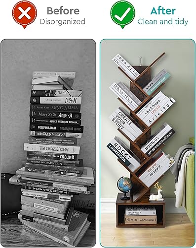 Miniatura 6 de Estantería de árbol de 8 niveles, estantería retro de pie para el suelo, puede exhibir CDsrevistaslibros, estanterías independientes para