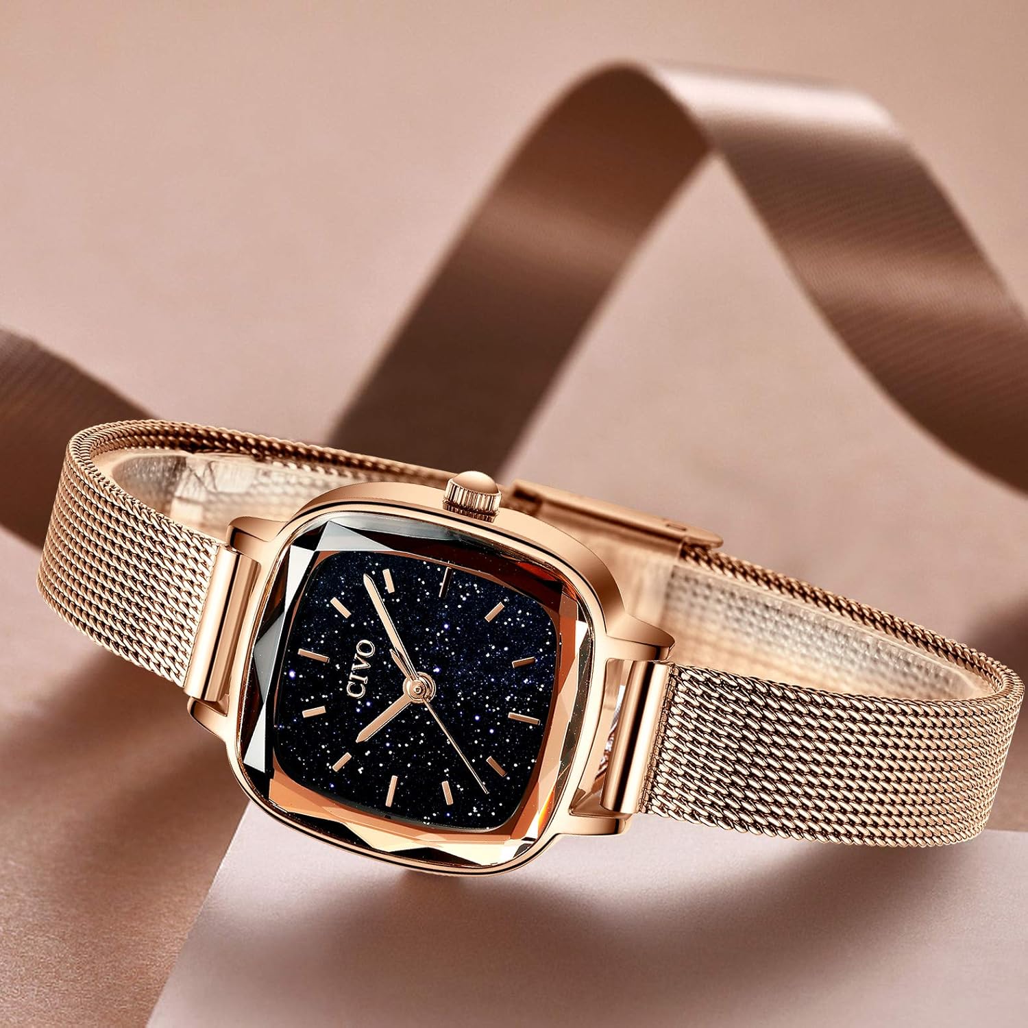 CIVO Womens Watches for Small Wrists Waterproof Analog Quartz Square Watch Ultra-Thin Stainless Steel Mesh Strap Fashion Elegant Designer Ladies Wrist Watch for Women