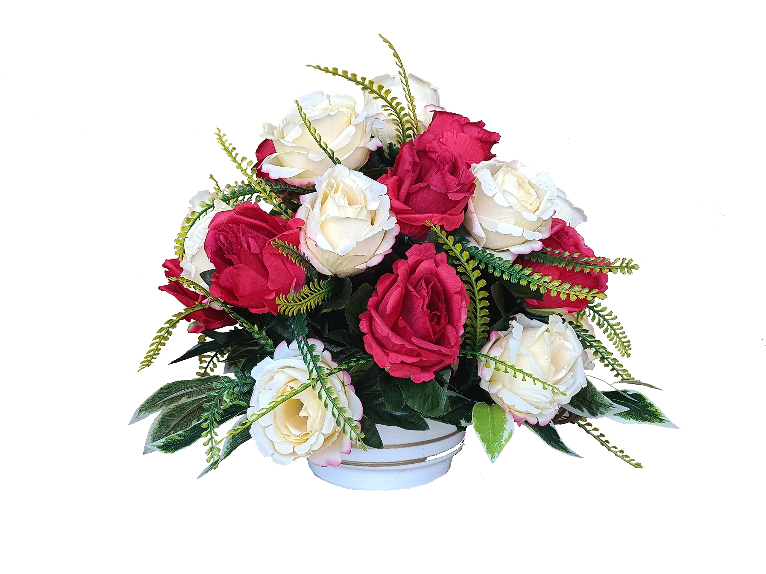 DRW Centre de Fleurs artificielles cimetière, Saints, Anniversaires Ronds Roses Jaunes et Rouges 40 cm diamètre x 35 cm Hauteur
