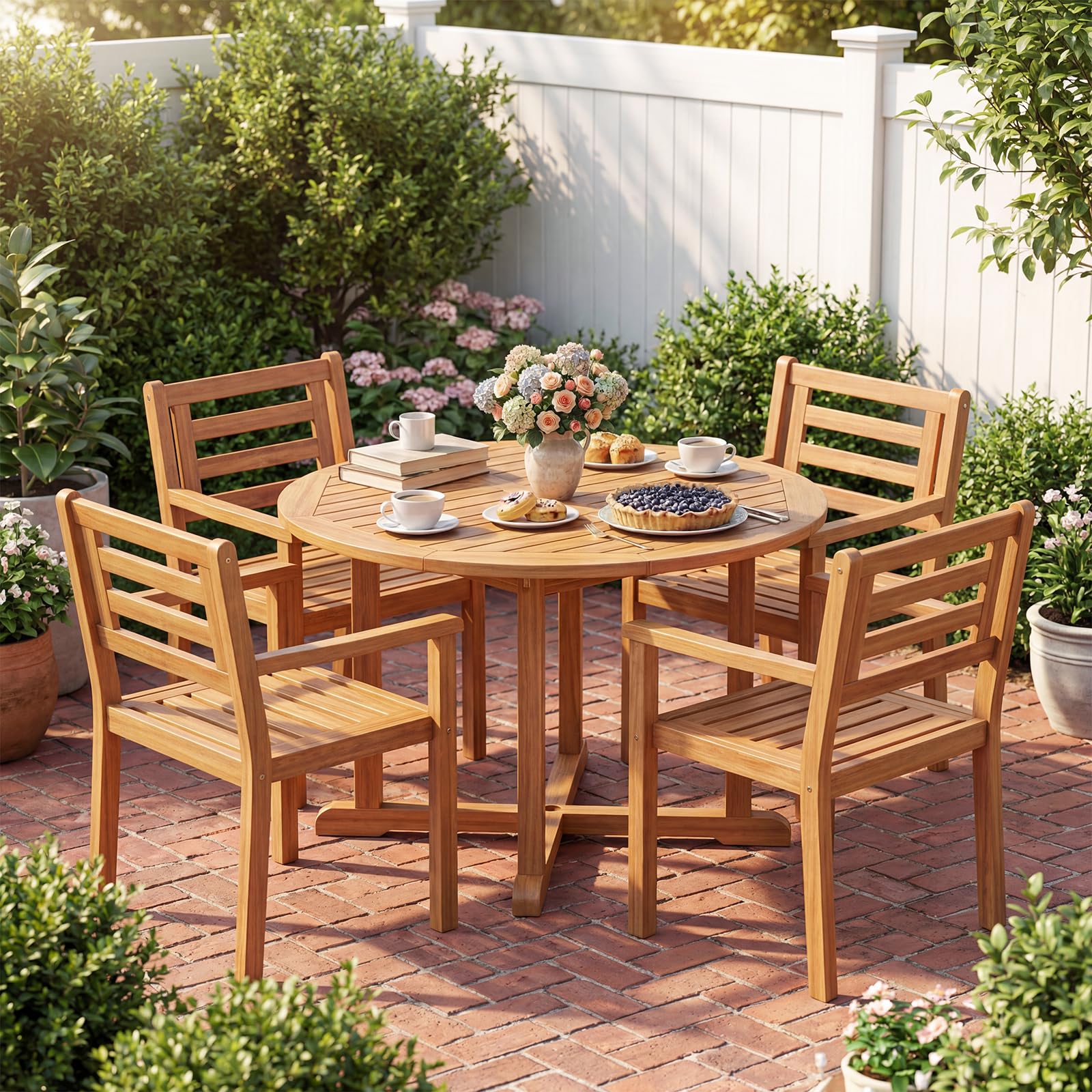 COSTWAY Lot de 2 Chaises de Jardin en Bois Acacia, Capacité 180 kg, Chaises Salle a Manger avec Accoudoirs, Dossier Incliné et Lattes, Fauteuil Exterieur pour Terrasse Patio Balcon, 56 x 56 x 80 cm