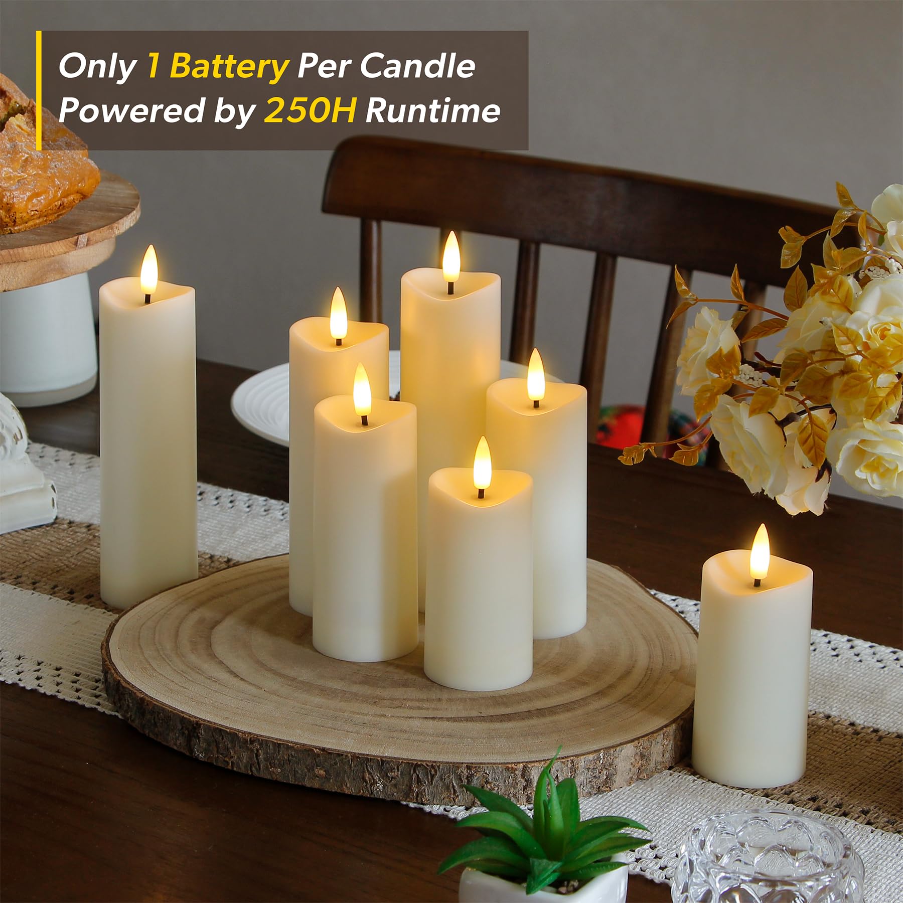 Candele LED Colonna Senza Fiamma Impermeabili Diametro 5,5cm Altezze Diverse (10 12,5 15 17,5 cm) Avorio Telecomando Timer Batteria Design Onda Plastica Pack 8 Esterni Effetto Tremolio