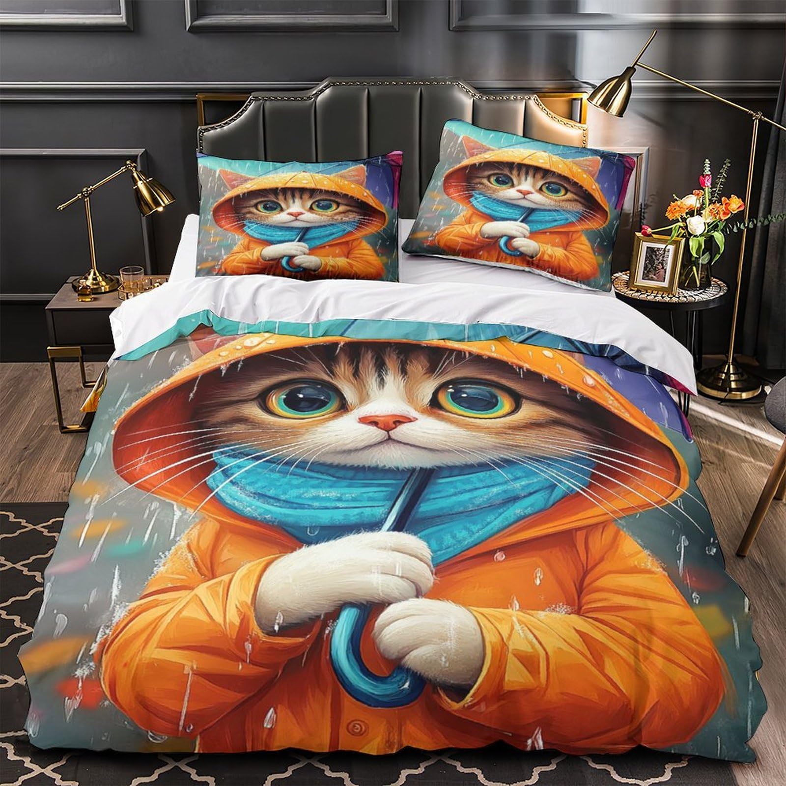 Housse de couette respirante et douce en microfibre anti-plis imprimée 3D