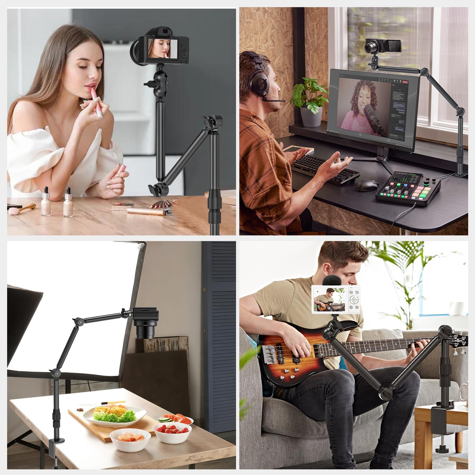 Kamera Tischhalterung, Overhead Kamera Tischstativ mit 1/4" Schraube, Schreibtisch Webcam Ständer Licht Ständer für DSLR Kameras, Webcam, Ringlicht, Projektor, Max. Belastung 3 kg