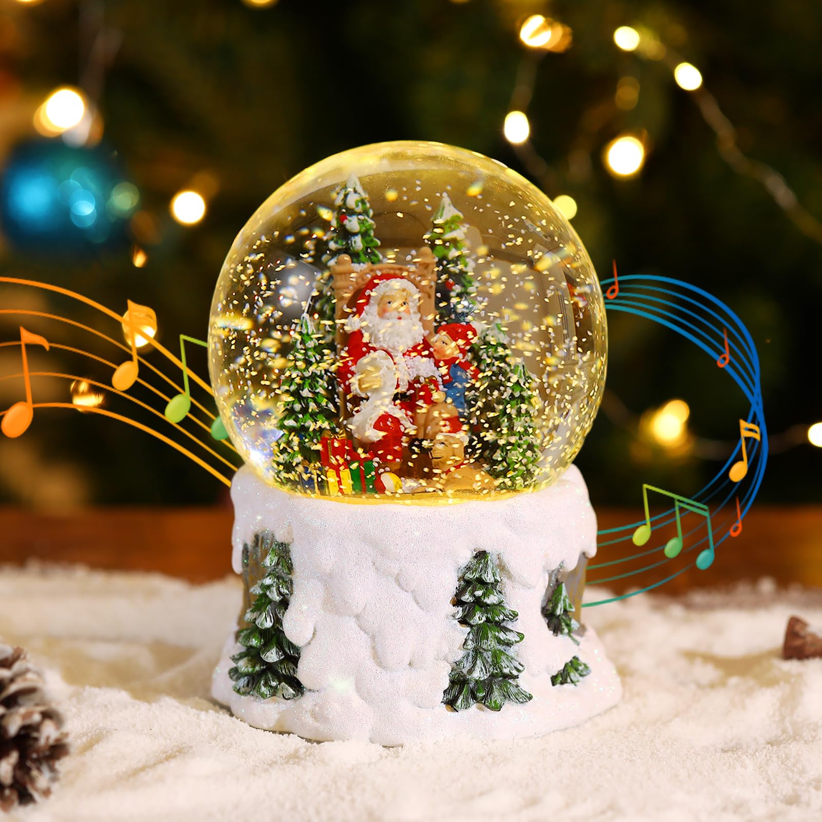 Lewondr Boule à Neige Musicale Rotative Avec Minuteur - Bonhomme De Neige, Cadre Photo Bronze