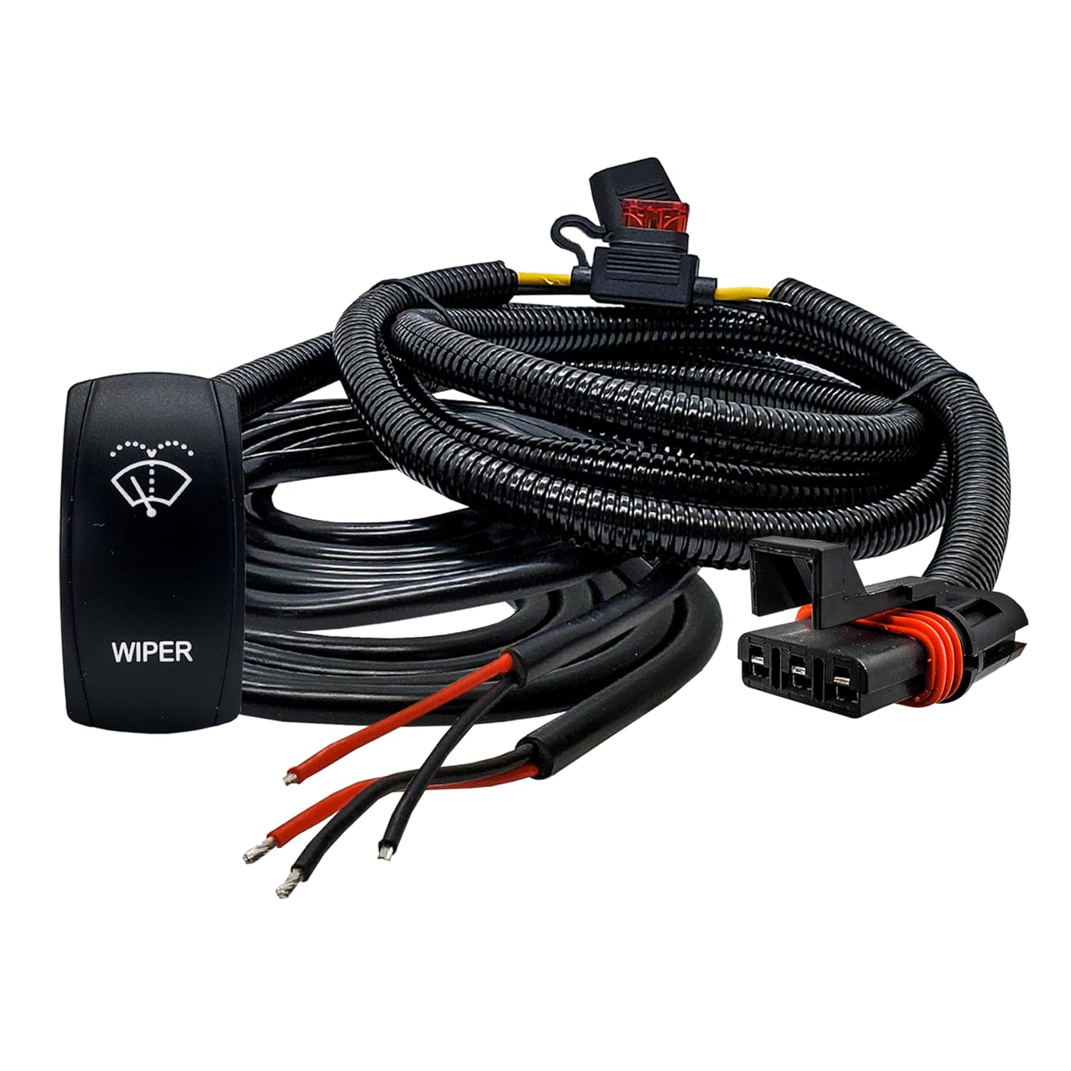 OZ-USA Windshield Wiper/Washer On/Off/On Rocker Switch with Pulse Power Bus Bar Plug Wire Harness Kit Compatible with Polaris RZR Pro Ranger Crew XP Trail S General Xpedition ADV