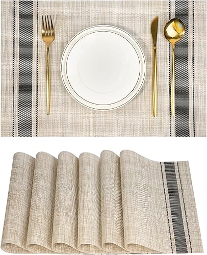 Miniatura 1 de Juego de 6 manteles individuales, antideslizantes, tejido de PVC, fáciles de limpiar, resistentes al calor, para cocina, comedor, decoración
