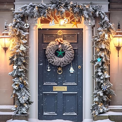 Miniatura 4 de Jetec 15 piezas de adornos de madera de verano para árbol náutico, decoraciones colgantes de madera para árbol de playa, adornos en miniatura para