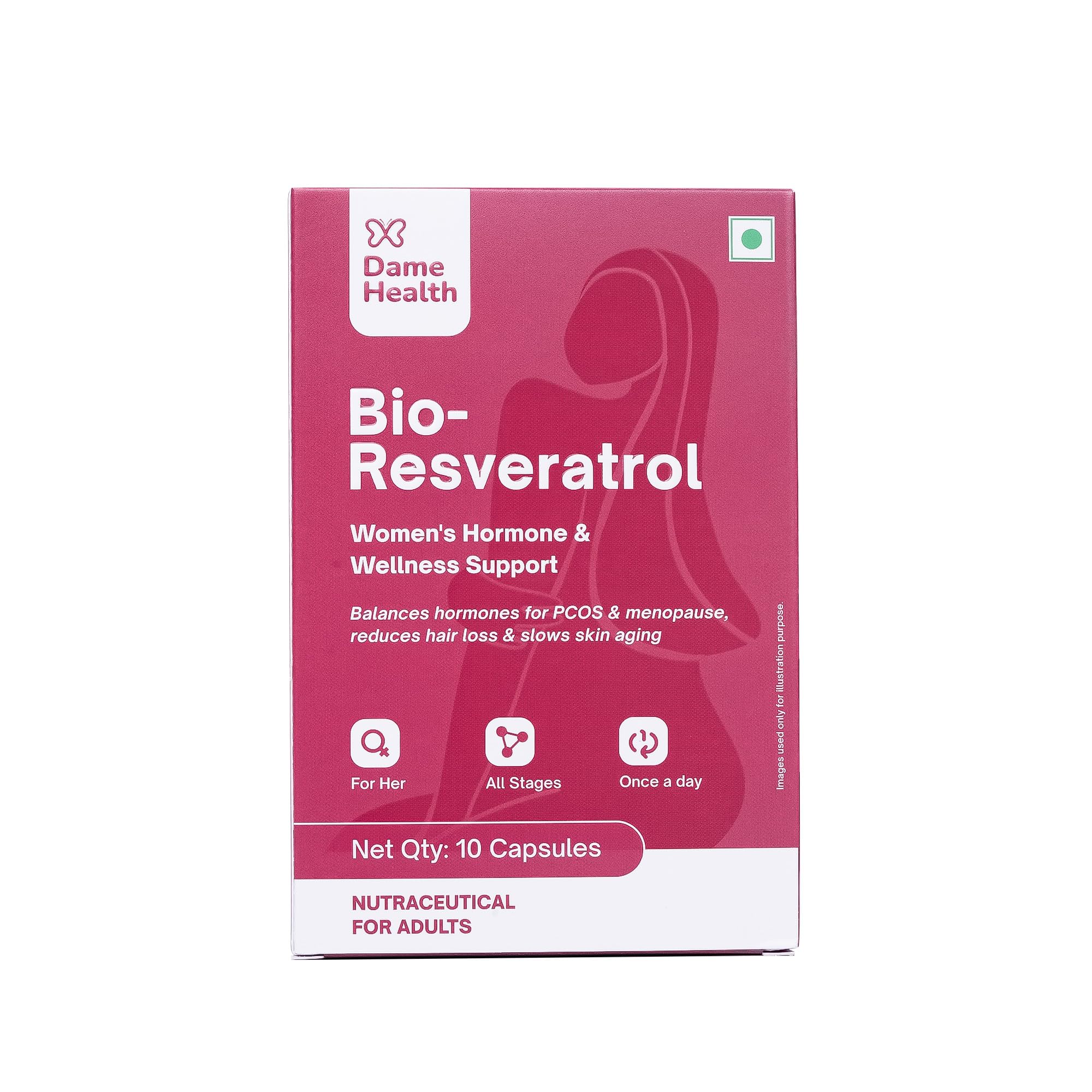 DAME HEALTH BIO-RESVER | TRANS-RESVERATROL + BIOTIN | PCOS, MENOPAUSE, HAIR & SKIN HEALTH SUPPORT | ANTI-AGING & IMMUNE BOOST | ANTIOXIDANT SUPPORT FOR WOMEN| HIGHLY BIOAVAILABLE | 10 VEG CAPS-image-29