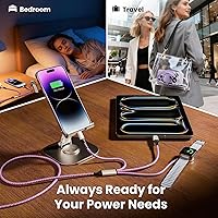 Vista 7 de Travel Essentials, cable USB A/C 3 en 2 para iPhone 17, cargador iWatch, IP, cable trenzado de carga múltiple, esenciales de campamento