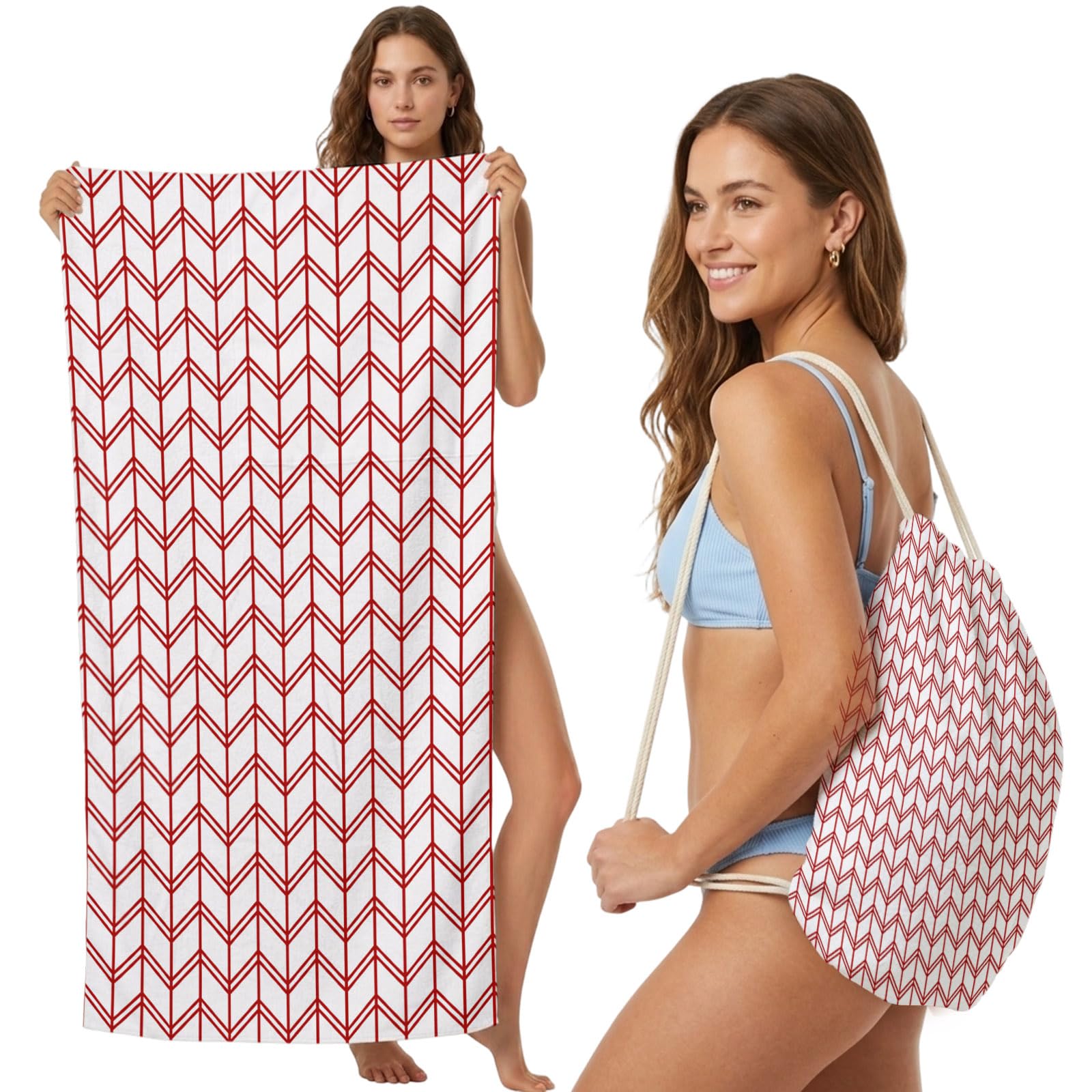 FWJZDSP Beach Towel Backpack Convertible Pink Geometric Waves Sand Free Quick Dry Towel Bag Abstract Stripes Beach Towel with Adjustable Straps for Travel Swimming Pool Beach Accessories 31.5x63in