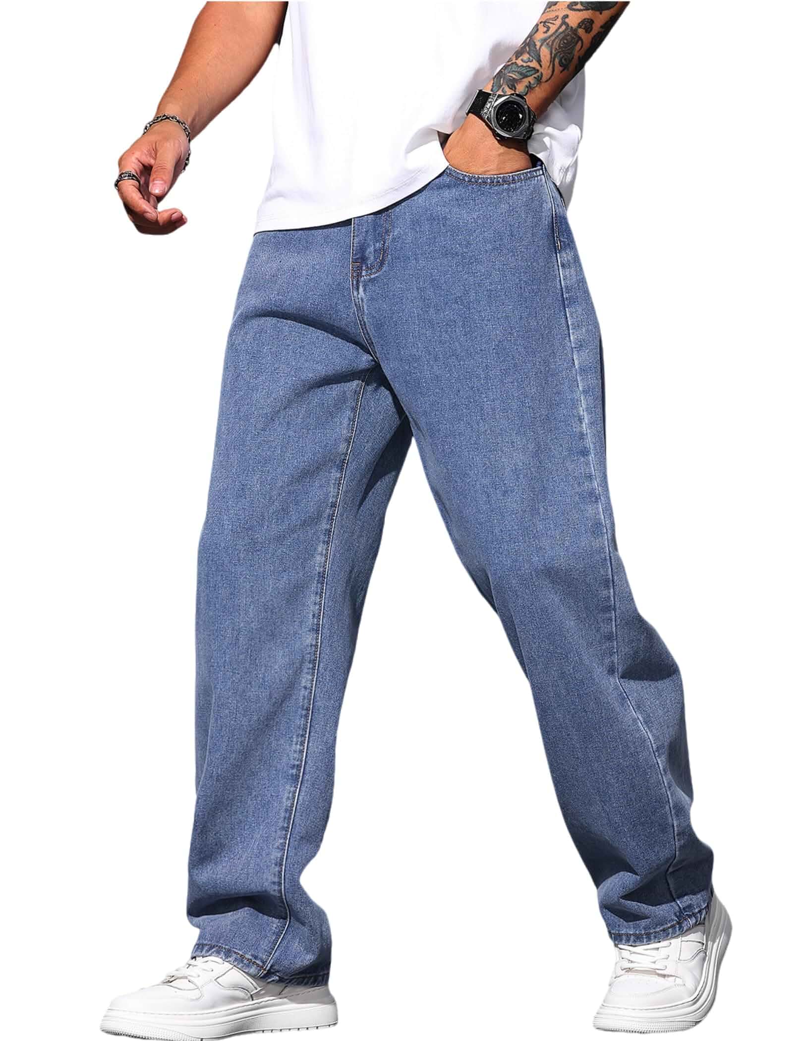 Mens Jeans Straight Leg Pant Y2K Casual Trousers Streetwear Work Office, Loose Fit, Straight Leg, Vintage 2000s, Hip Hop, Skater Streetwear, Men's Clothing