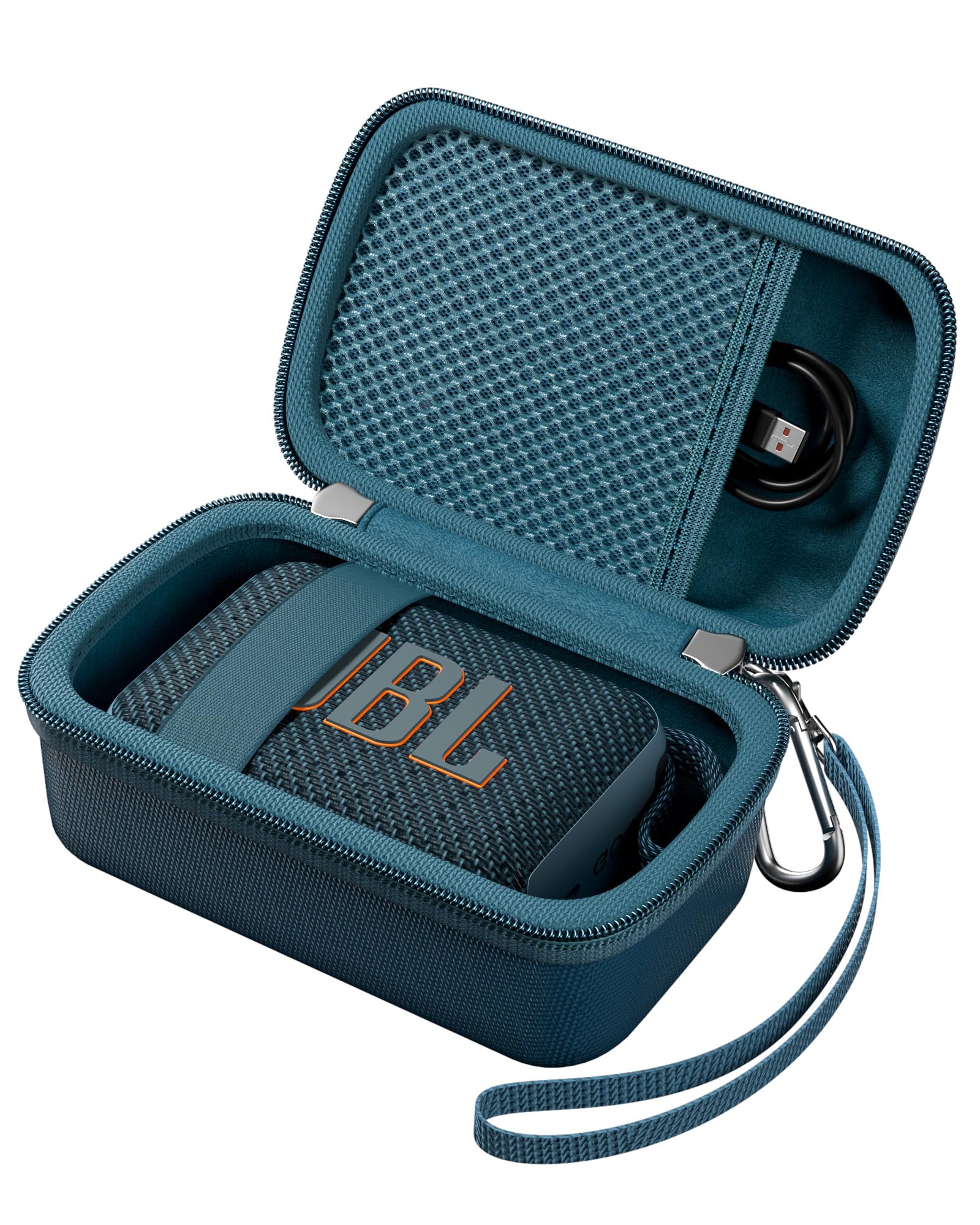 ProCase JBL Go 5/4/ 3/ Go 3 Eco 울트라 스피커용 하드 쉘 여행용 케이스, JBL 미니 스피커 및 액세서리용 방수 휴대용 휴대용 박스, 메시 포켓 및 손목 스트랩이 있는 보관 가방 - 블루