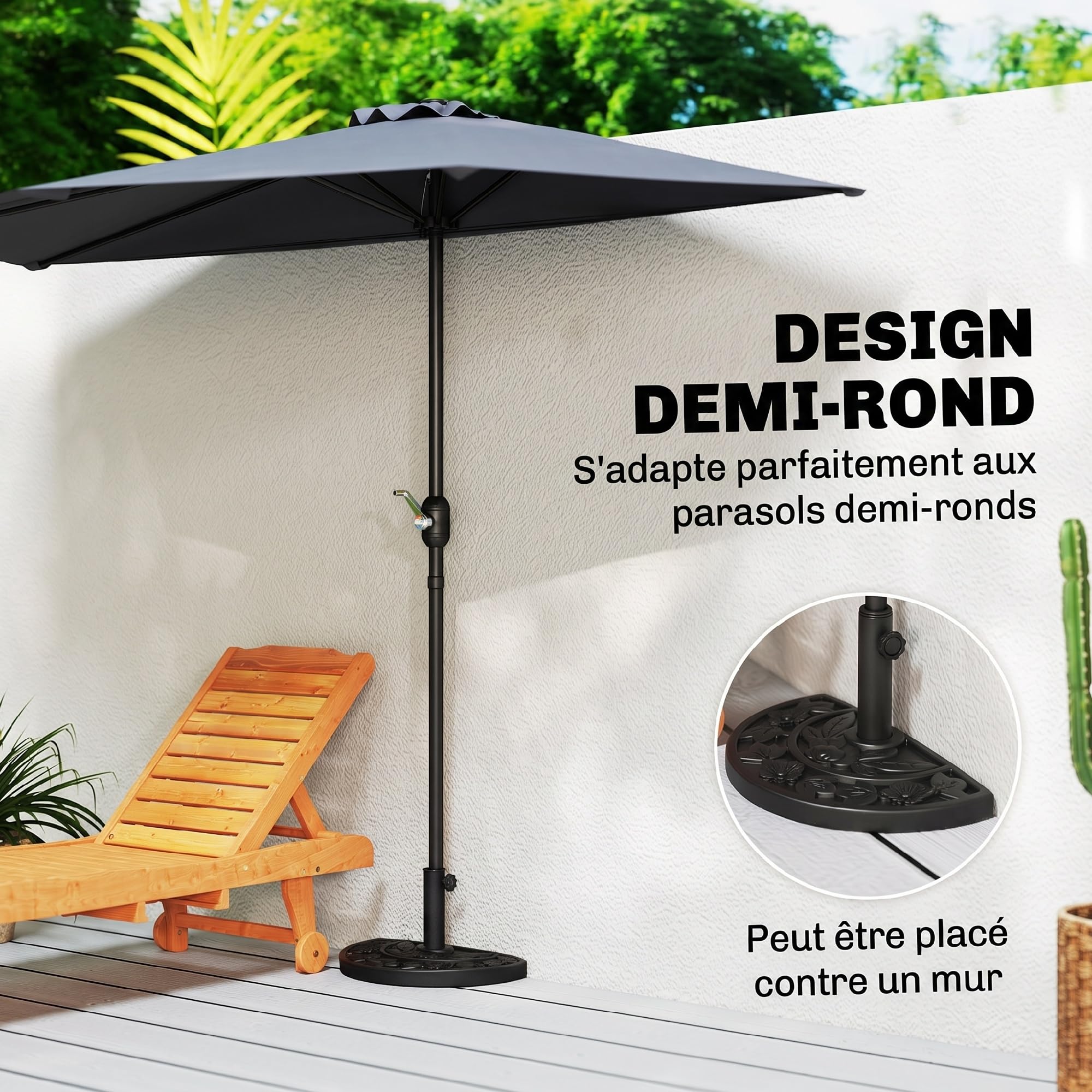 Outsunny Pied de Demi-Parasol pour Parasols Ø 35, 38 et 48 mm HDPE Noir