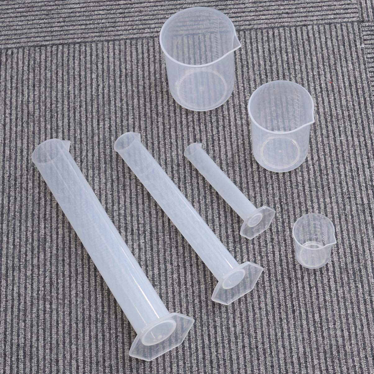 Flüssigkeitsmesswerkzeug-Set – 3 Messbecher (50 ml, 250 ml, 500 ml) und 3 Messzylinder (25 ml, 100 ml, 250 ml), durchscheinendes, hochpräzises Schullaborwerkzeug für Schüler