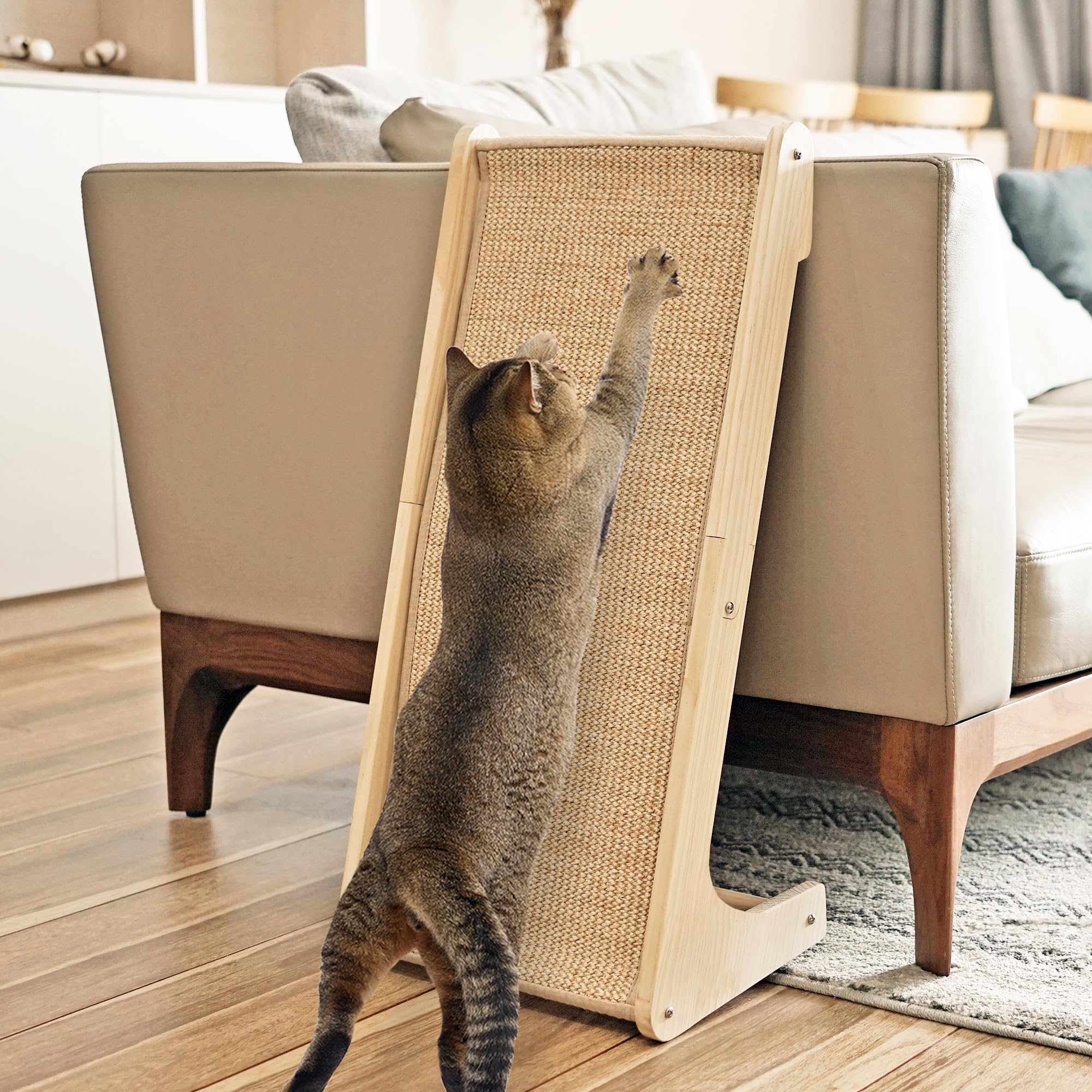 PETKARAY Cat Scratcher, Sisal Scratching Ramp, L Shape Scratch Pad for Indoor Cats, Wall Furniture Protector with Catnip (Large Size)