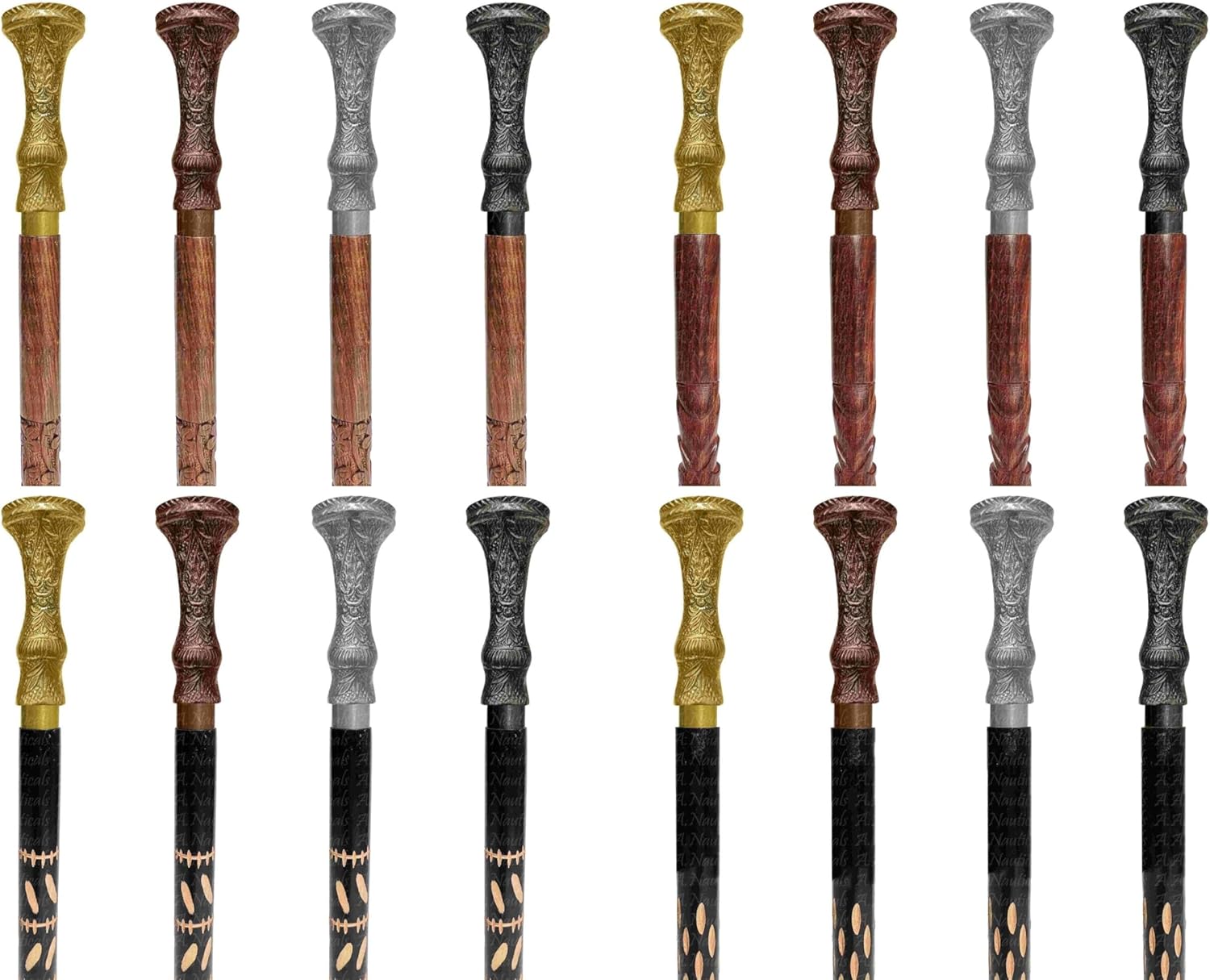 Wood Walking Staff Cane Stick with Staff Head Handle, Rubber Ferrule, Foldable, Adjustable, Custom 31-61 in, AANWS194