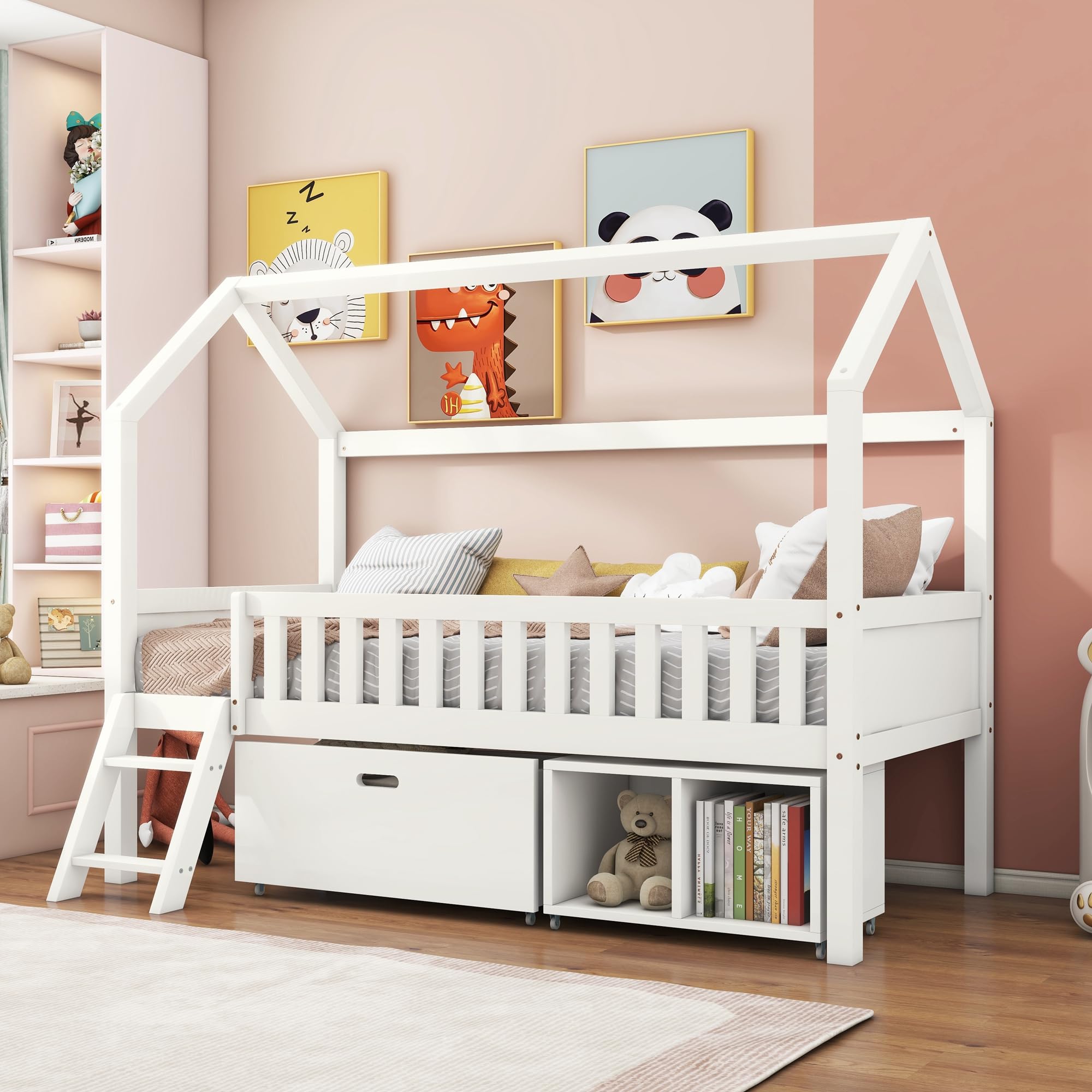 Gestoffeerd kinderbed, 90*200 cm, tweekleurig patchwork aan het
