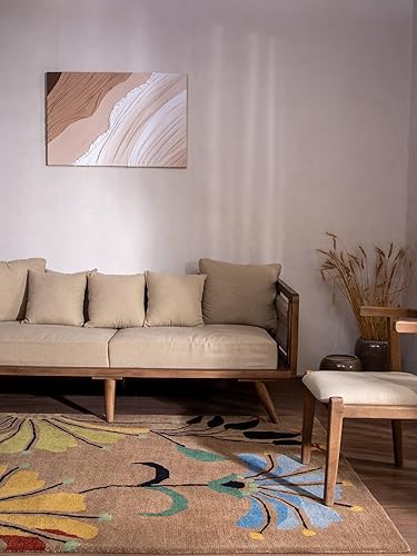 Rugsotic Carpets Alfombra de lana copetuda a mano 8'x10' Floral Camel K00219