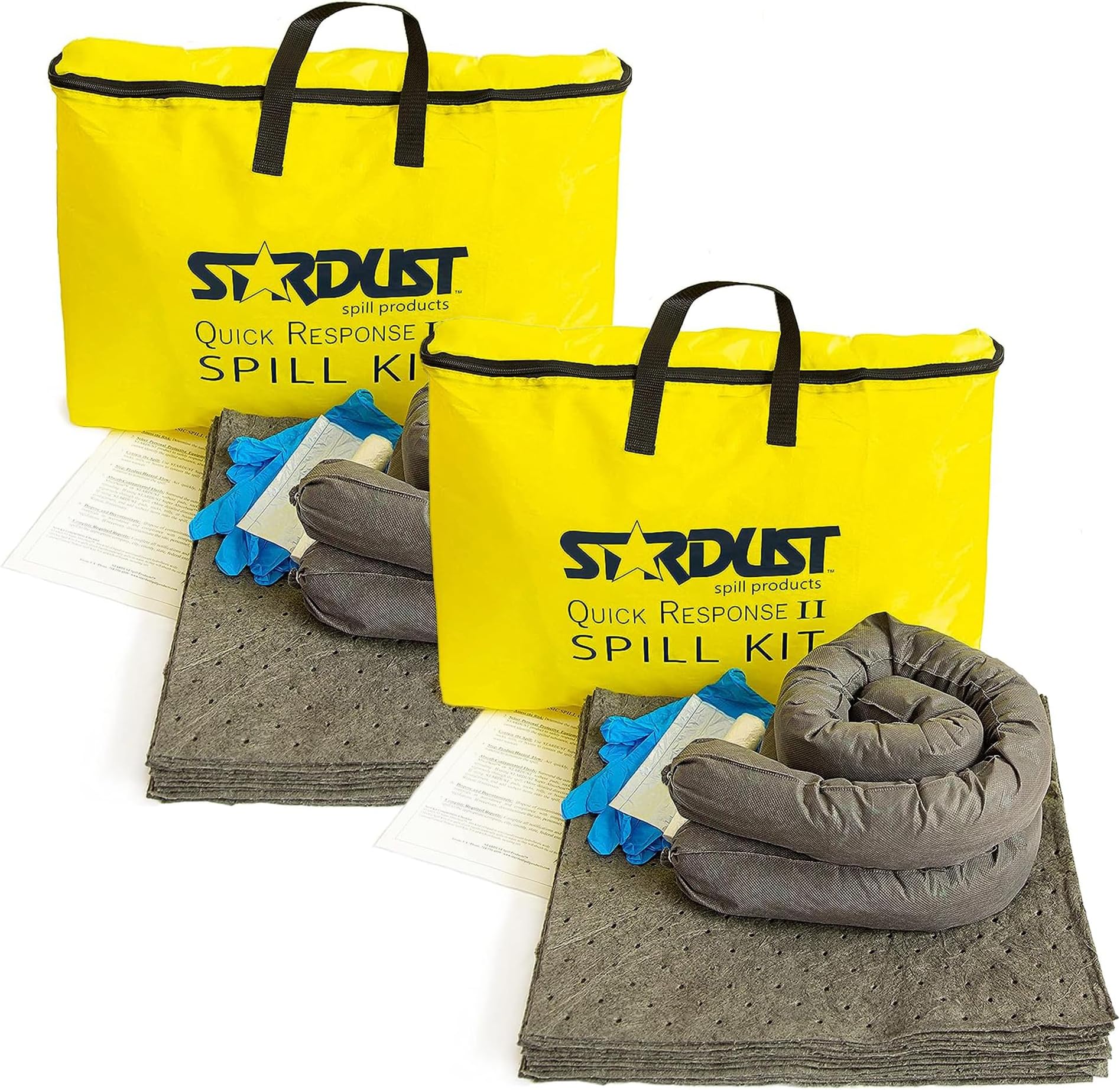 - Stardust Spill Products Universal Spill Kit – OSHA Compliant Solution for Vehicles, Industrial, & Restaurant Use, Emergency Response Chemical, Water, & Bodily Fluid Cleanup, 2-Pack