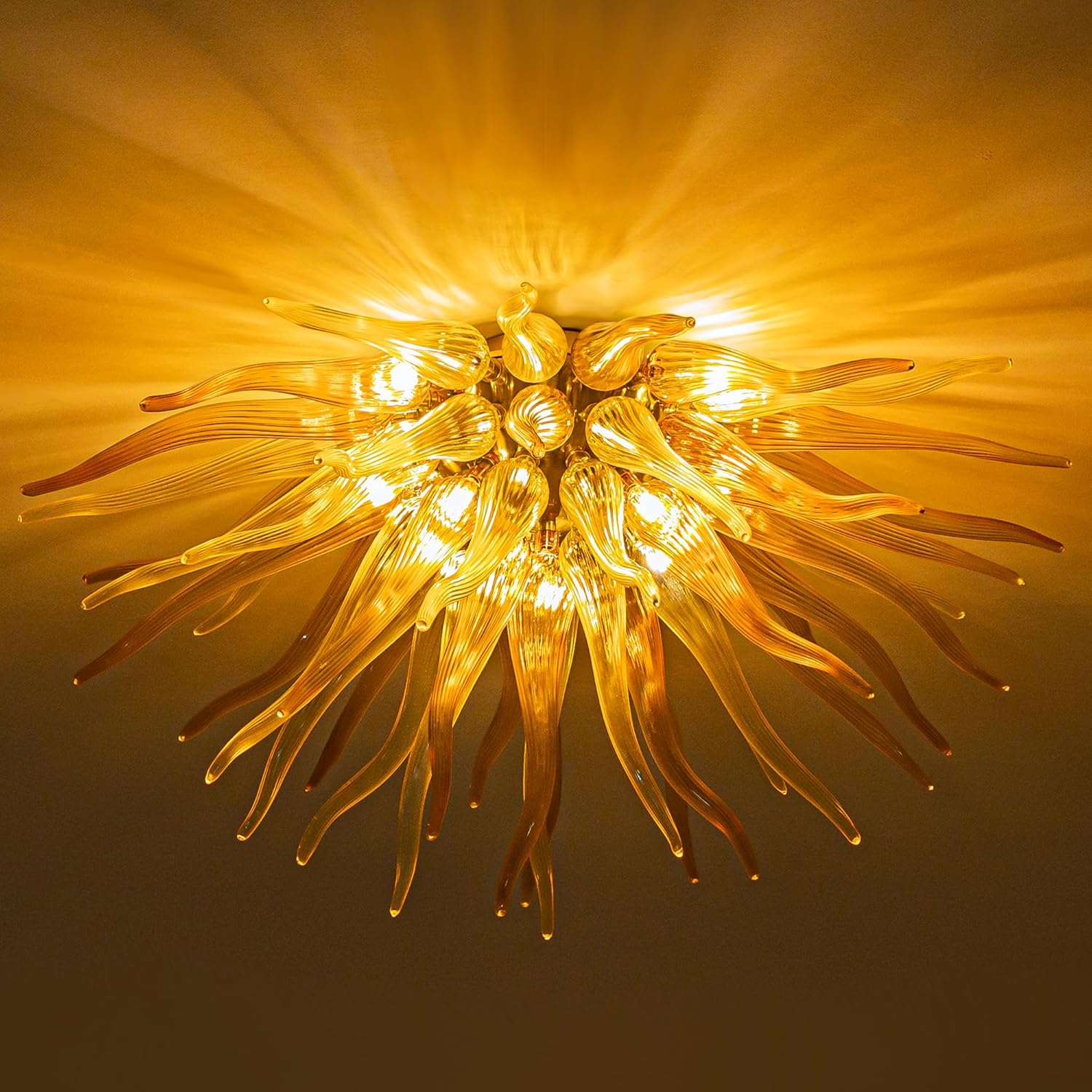 Hand Blown Glass Chandelier, Modern Semi Flush Mount Ceiling Light Fixture 12-Light Pendant Lights Fixture for Dining Room, Entrance, Bedroom, Entryway, Foyer, Living Room