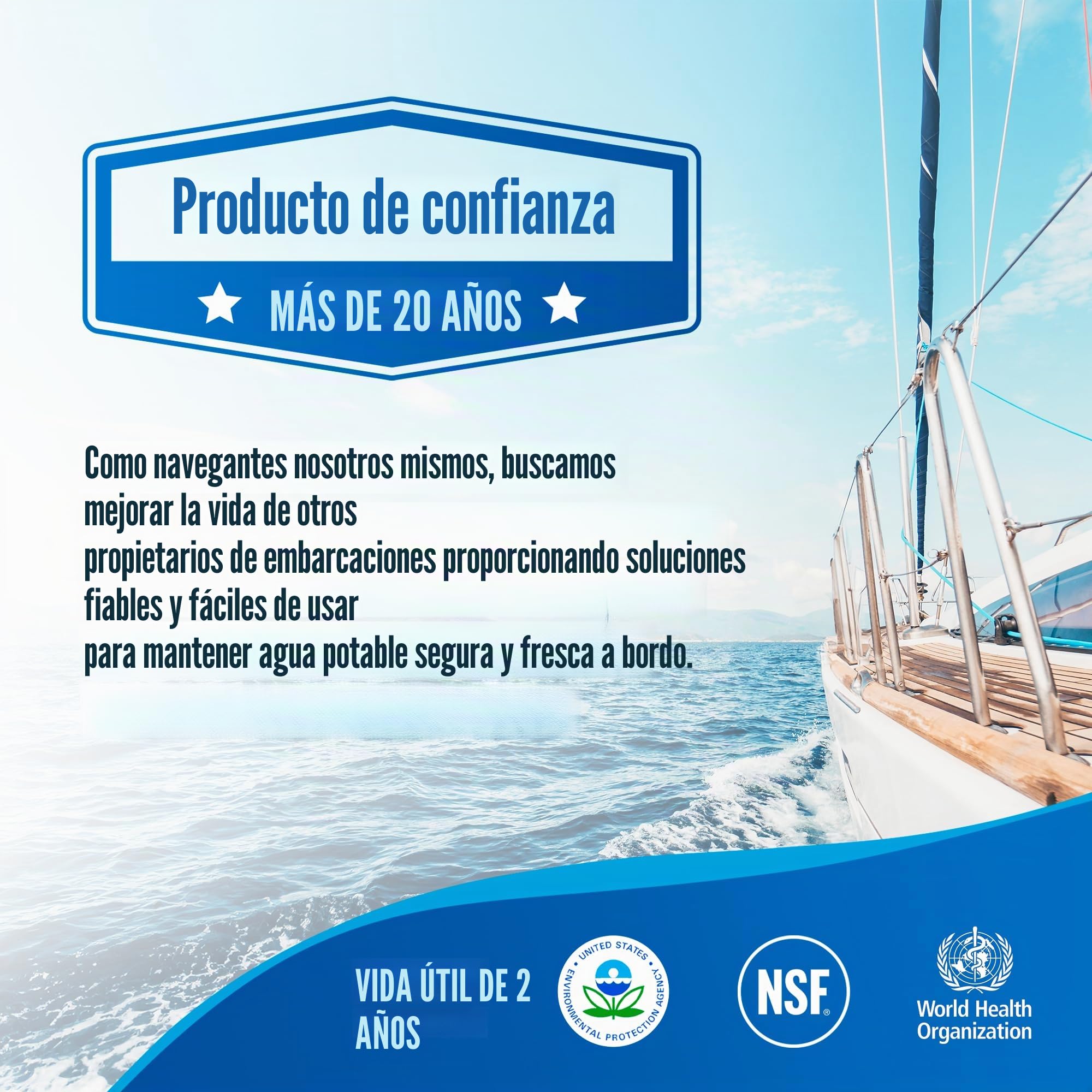 Aquatabs Tabletas de purificación de agua para beber – 100 tabletas + 2 tiras de prueba de cloro – Kit de iniciación purificador de agua – para tanques de barco y RV – por Aquamarine Water Solutions