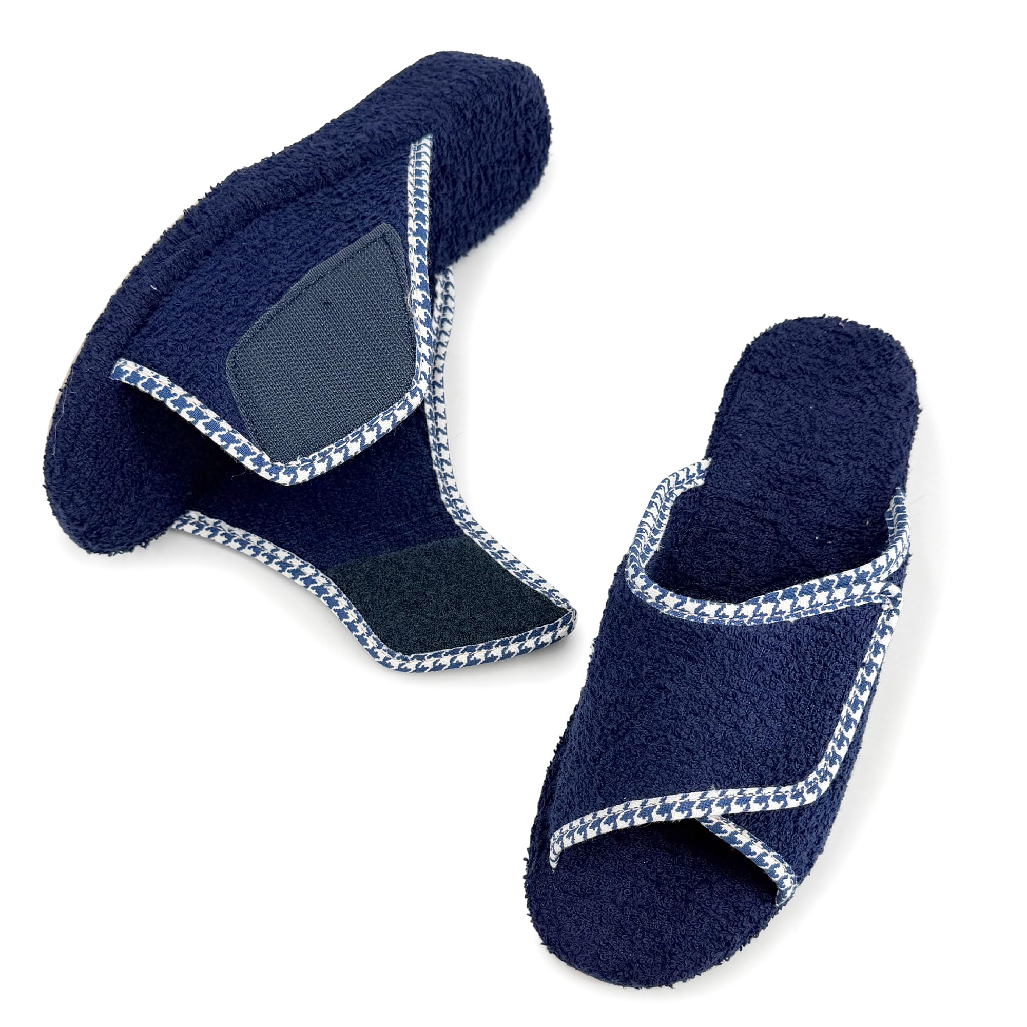 Zapatillas Casa Mujer Cuña con Rizo de Toalla Punta Abierta Chinelas con Cierre Adhesivo para Pies Hinchados Sandalias Suela Corcho