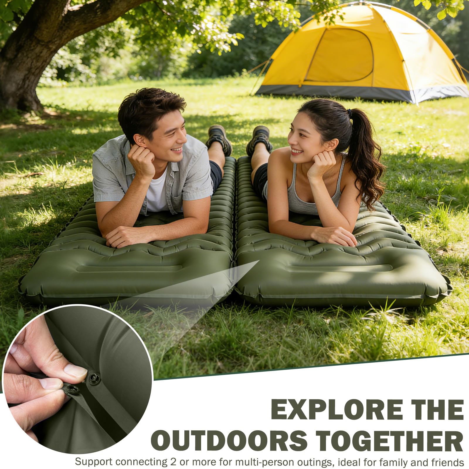 Isomatte, 12CM Dicke Luftmatratze Camping mit Fußpresse Pumpe und Kissen, Anti-Ripstop Tragbar Schlafmatte Outdoor für Wandern, Reise, Strand