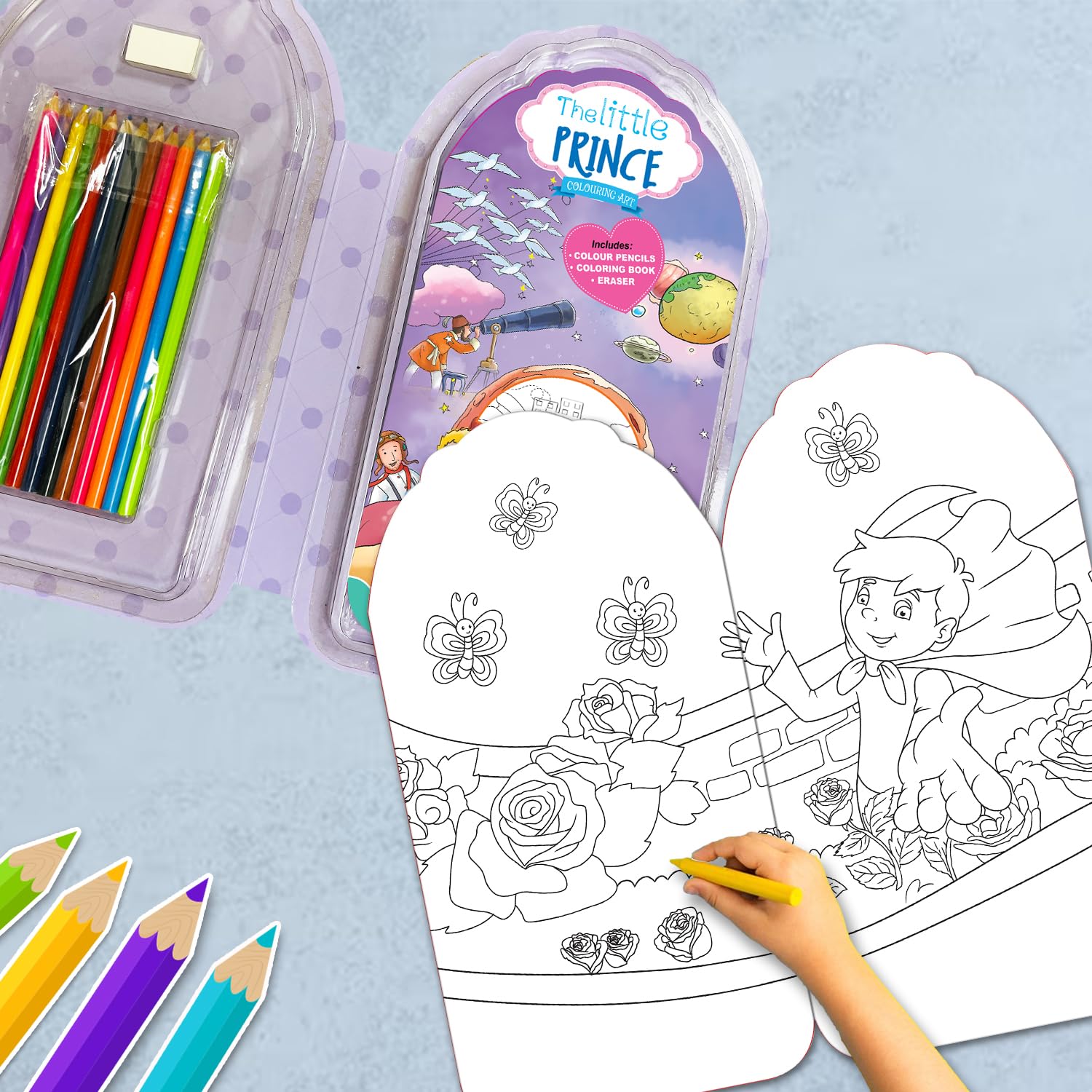Hello Friend Princess Colouring Kit for Girls/Kids- with 32 Pages Colouring Activity Book Set, 12 Pencils Colour, 1 Eraser, +5yrs 1