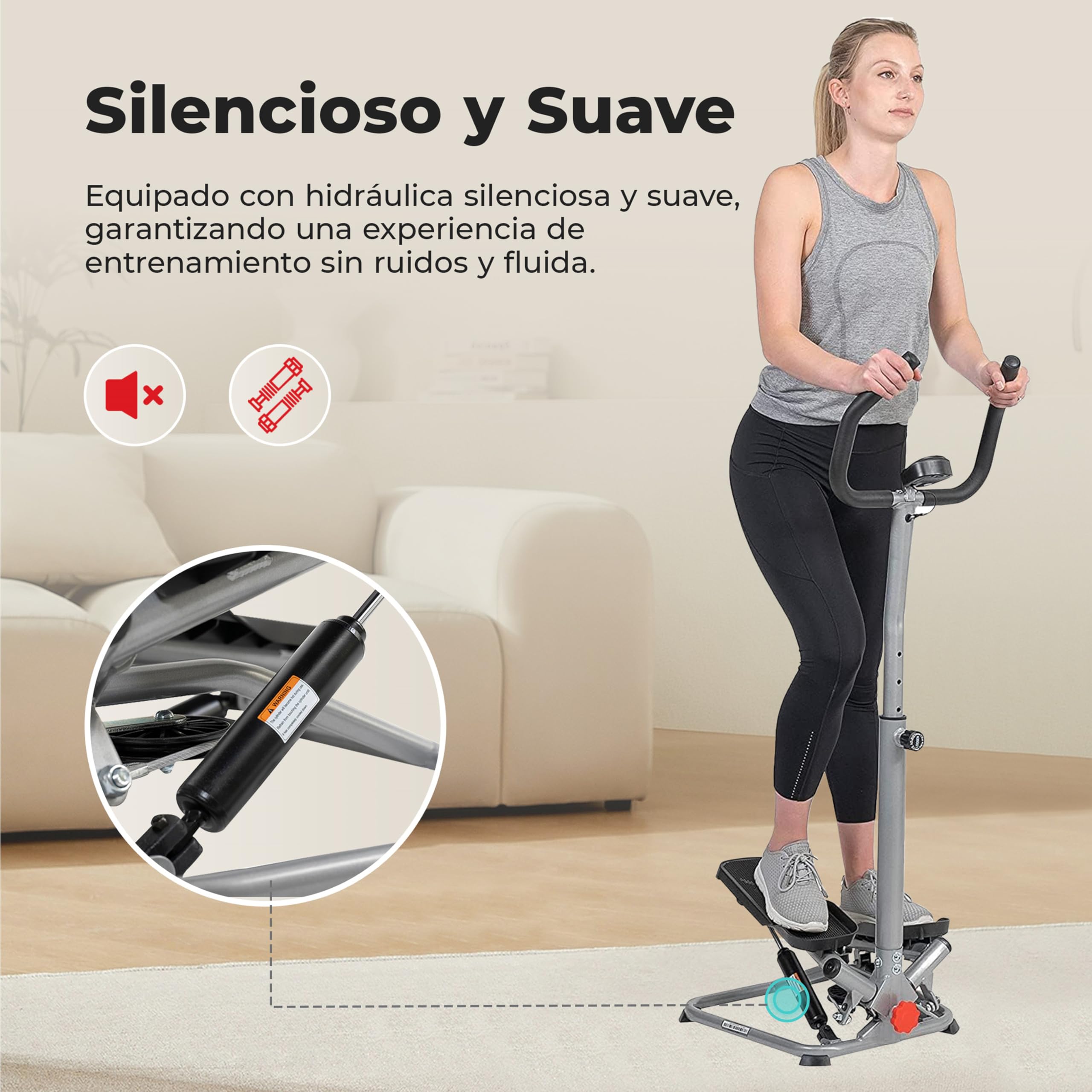 Sunny Health & Fitness Stepper con Manillar para Entrenamiento Cardio Casa | Adjustable Handlebar, Dual Hydraulics, 115-180 kg Capacidad, Cardio en Casa, App SunnyFit, Sensores de Pulso