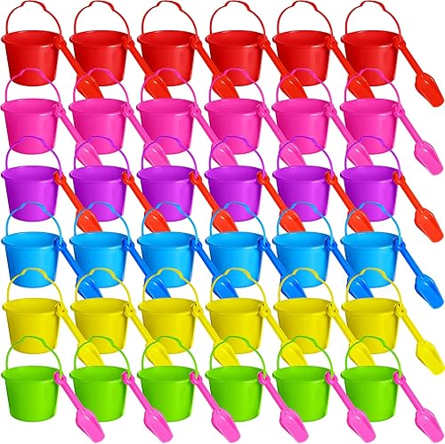 36 juegos de juguetes de arena de playa a granel, incluye pala de arena con cubo de 6.3 pulgadas, pala de playa, cubos de plástico y cubos para