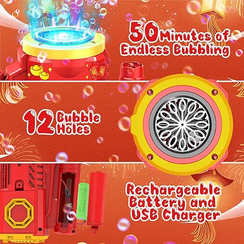 Miniatura 4 de Skirfy Pistola de burbujas, 2 ametralladoras de burbujas con sonidos de luz de 10 agujeros, máquina de burbujas para niños, soplador de burbujas,