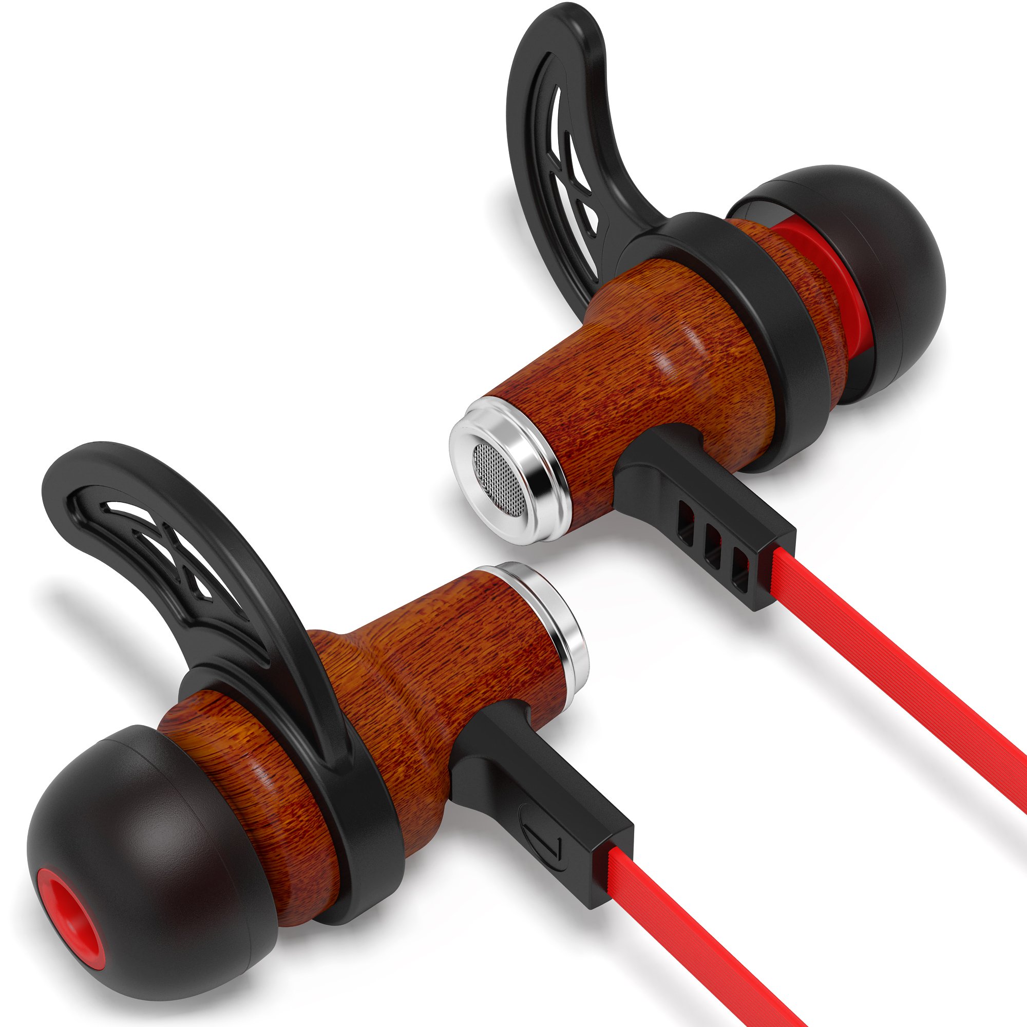 Symphonized NRG Bluetooth Wireless Wood in-Ear Noise-isolating Headphones,  Earbuds, Earphones with Mic Volume Control (Red)