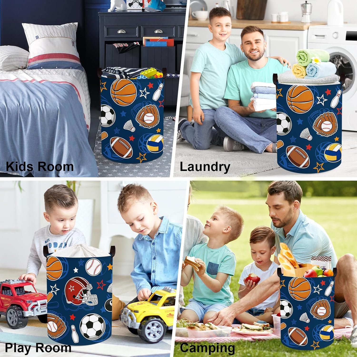 Clastyle Cartoon Sport Ball Laundry Basket Kids Clothes Book Storage Basket Gift Toy Box for Bedroom Decor,Football,36x45 cm