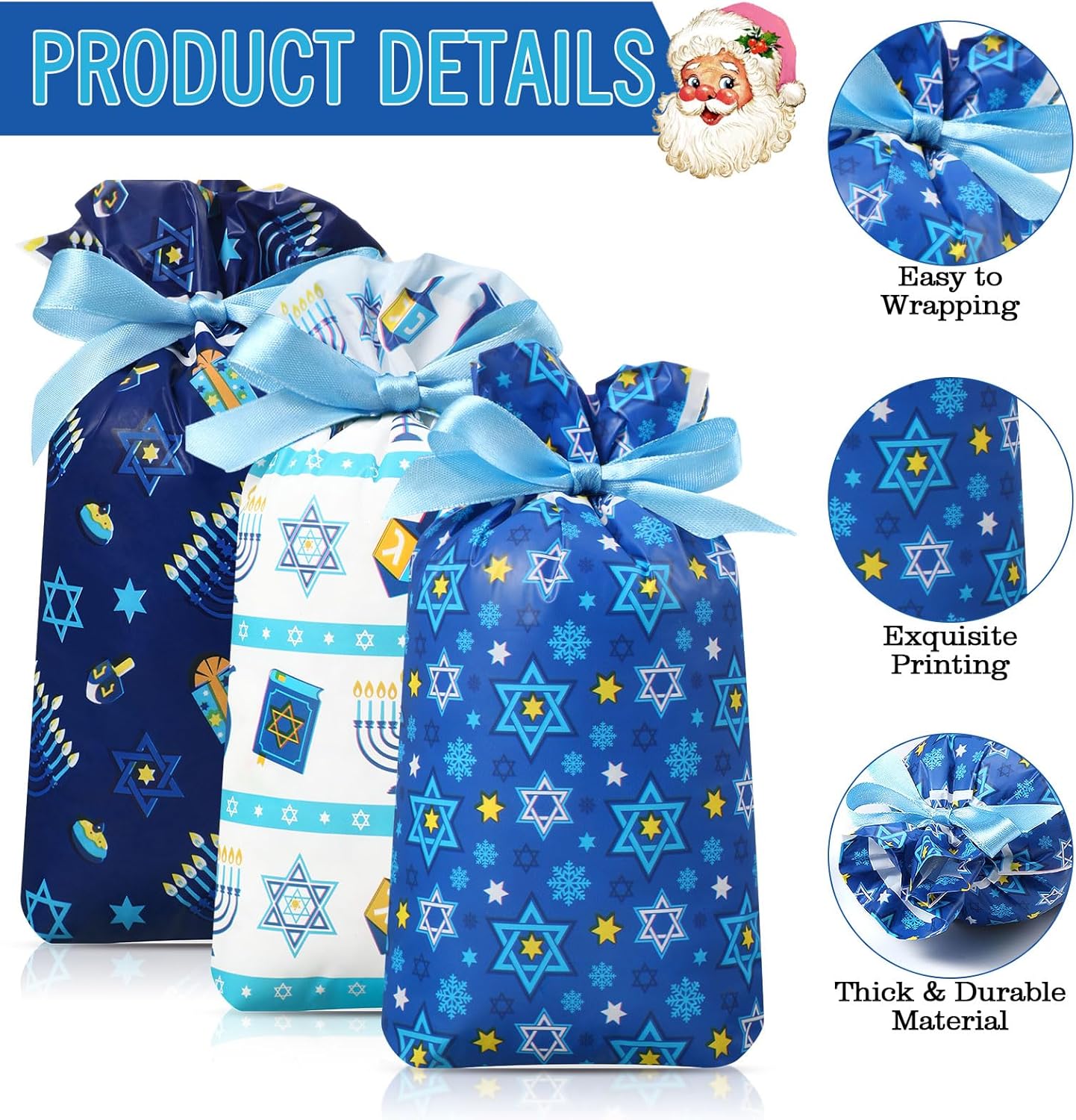 Pajean 48 Pcs Hanukkah Gift Bag Bulk Chanukah Drawstring Plastic Bags Chanukah Party Favor Hanukkah Candy Goodie Treat Pouch for Festival Party Supplies Decoration - Image 3