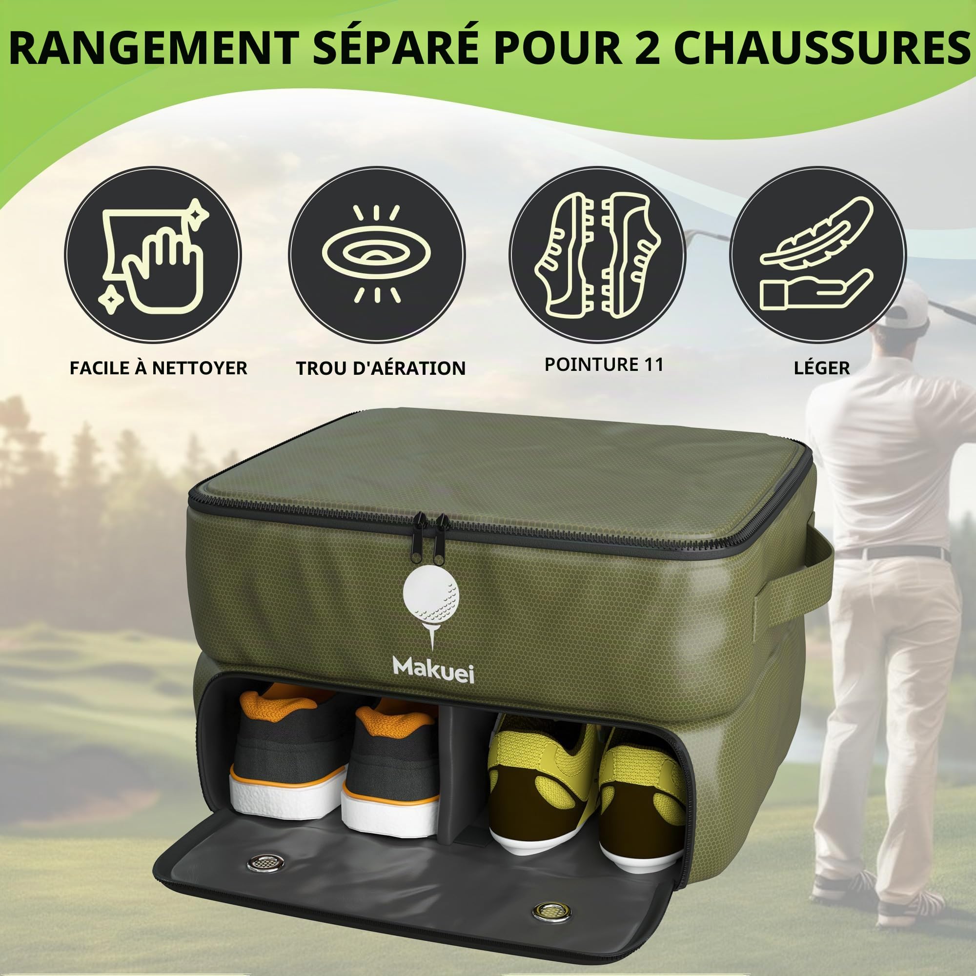 Makuei Organisateur d'accessoires de golf pour voiture - Idéal pour ranger brosses, tees, balles, répare-pitch, vêtements et autres accessoires - Cadeau de golf parfait