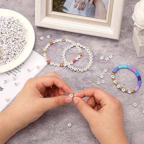 Miniatura 10 de 1900 cuentas de letras, cuentas de letras DECYOOL que brillan en la oscuridad, cuentas acrílicas del alfabeto, con 1 rollo de cuerda elástica para