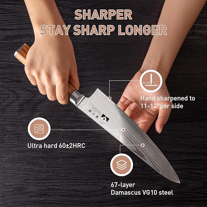 Set Cuchillos Cocina 3 Piezas Acero Aleación Mango Olivo miniatura 3